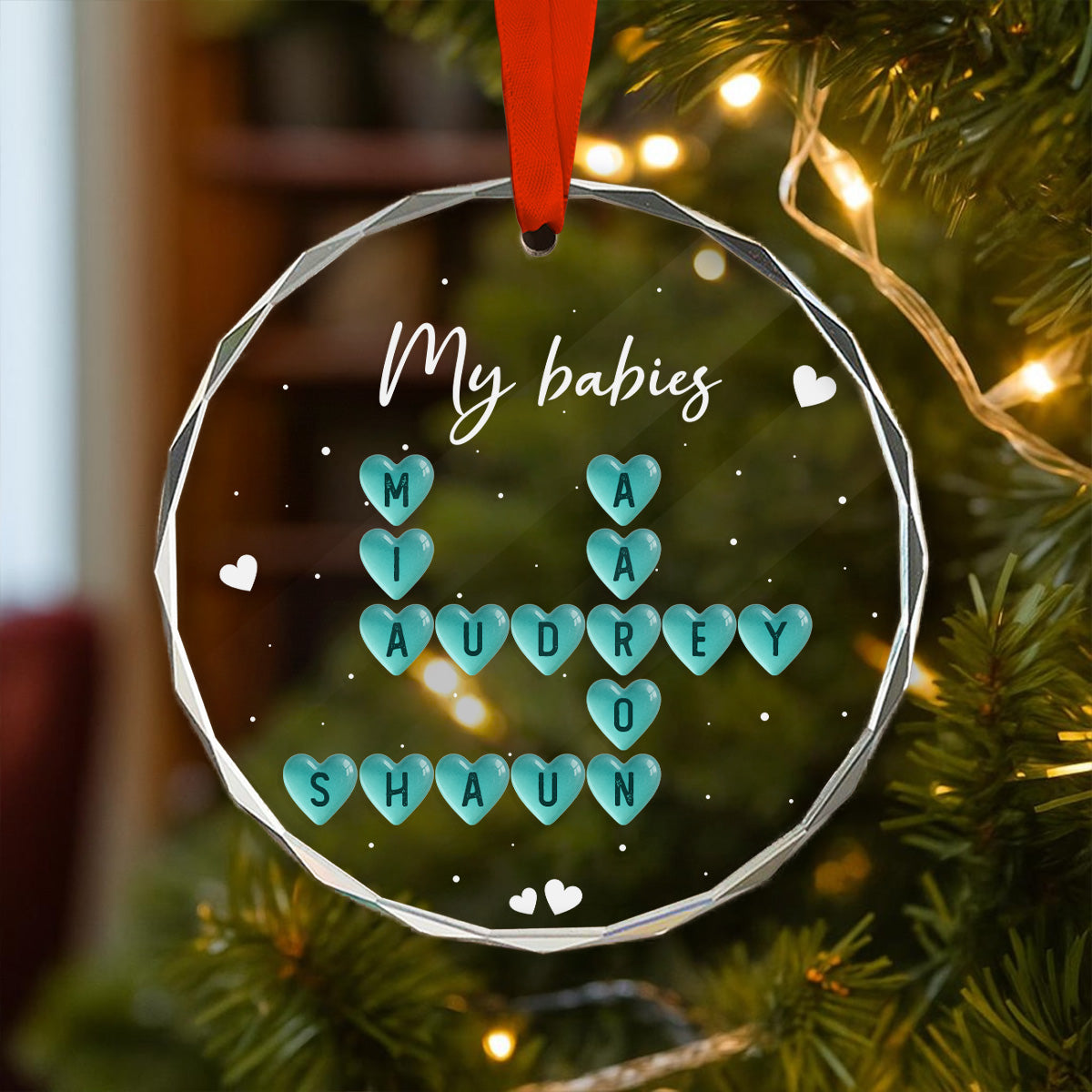 My Grandkids Sea Glass 3D Inflated Effect Crossword Puzzle Art - Personalized Glass Ornament - Christmas Decor For Grandma, Grandparents