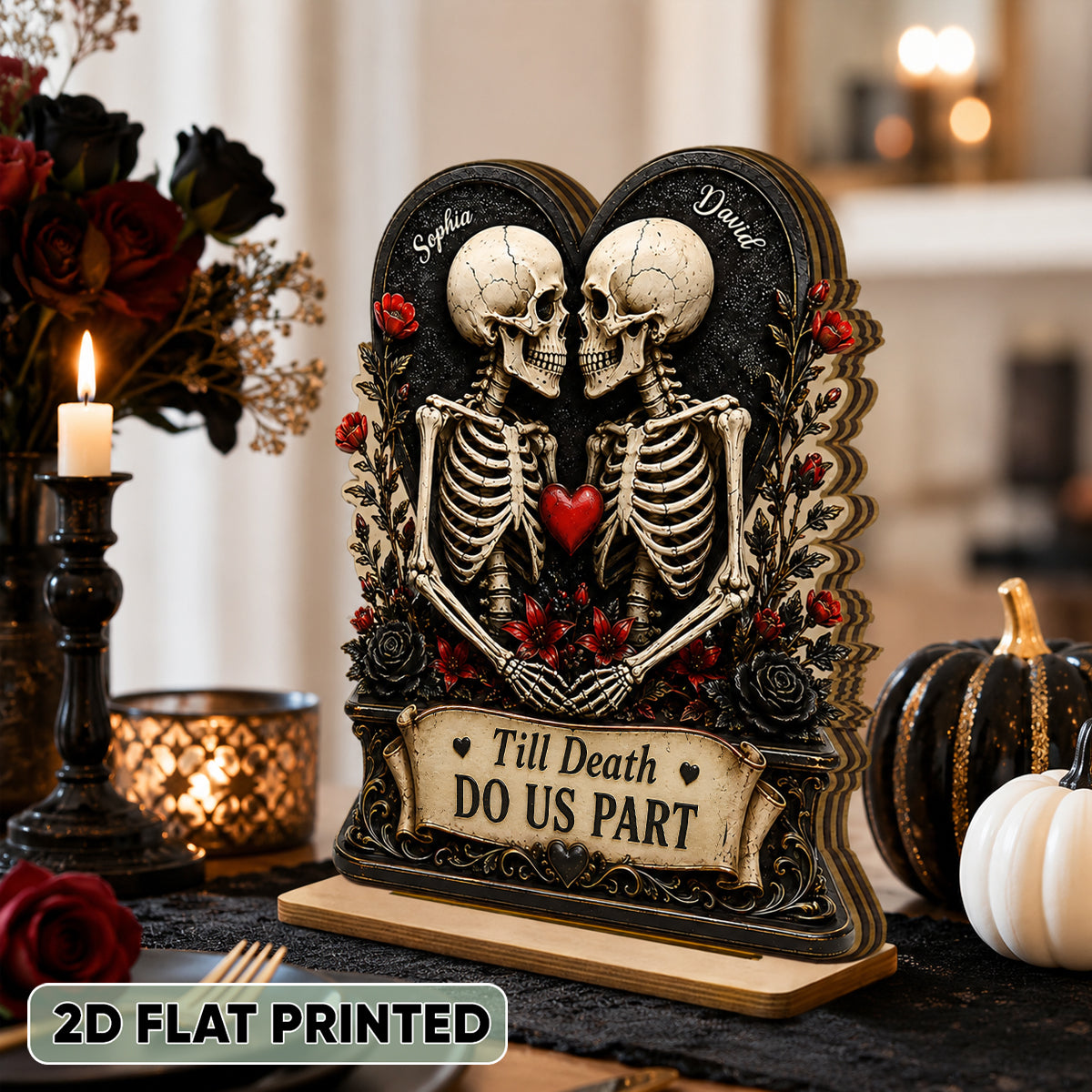 Till Death Do Us Part Skeleton Couple - Personalized 2-Layered Wooden Plaque - Gift for Him, for Her