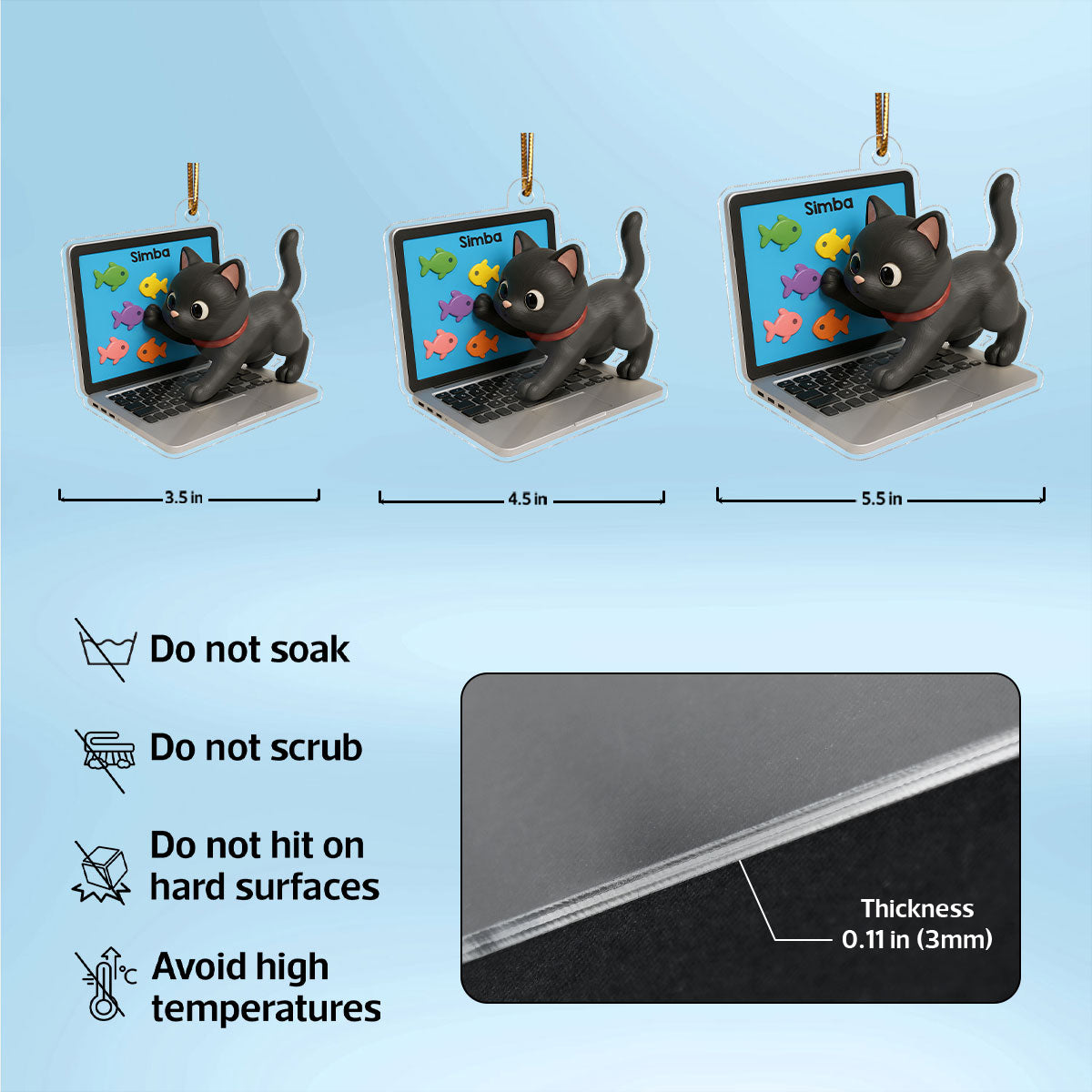 3D Effect Mischievous Kitten On Laptop - Personalized Acrylic Ornament - Gift For Cat Lovers
