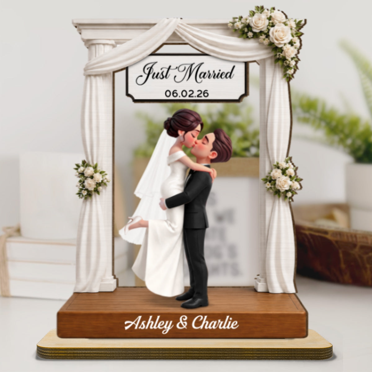 Wedding Couple 2D Flat - Personalized Wooden Plaque - Wedding Gift Anniversary Gift Newlywed Gift