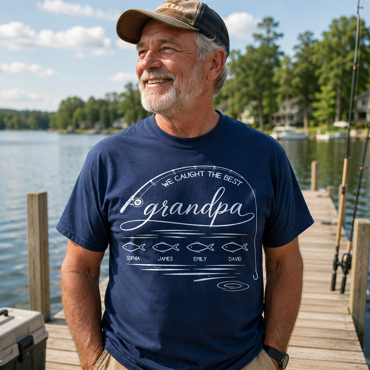 Fishing Dad Grandpa Best Catch Outline Style - Personalized Shirt