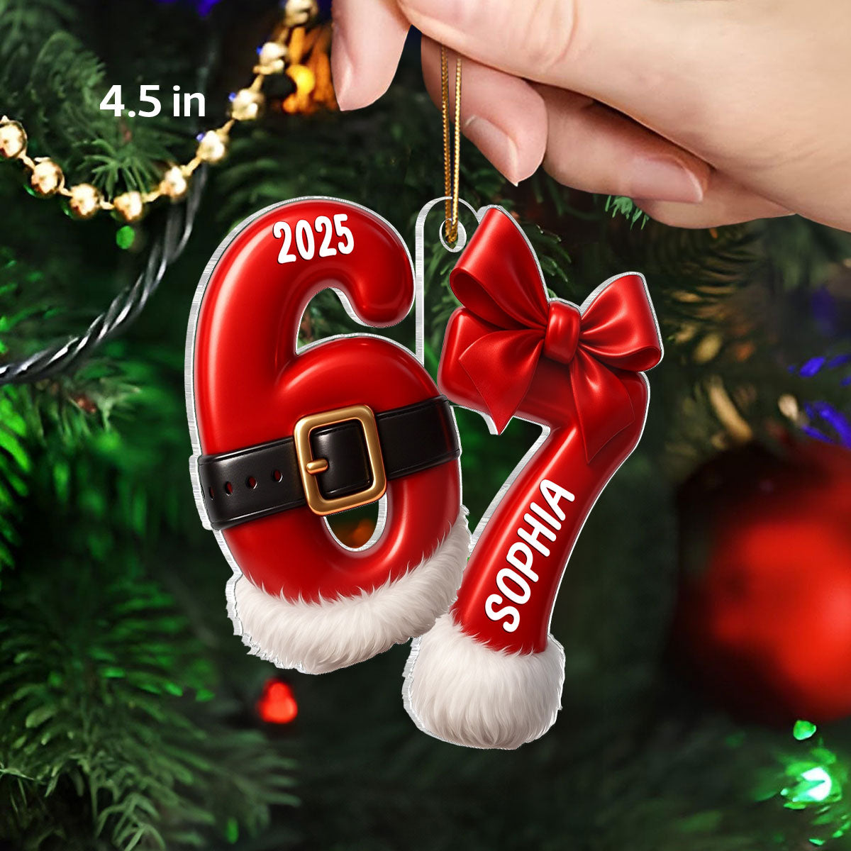 3D Effect Girly Coquette Bow Pattern 67 Six Seven 2025 Slang - Personalized Acrylic Ornament - Funny Christmas Gift For Teen Girl, Grandkid, Gen Alpha
