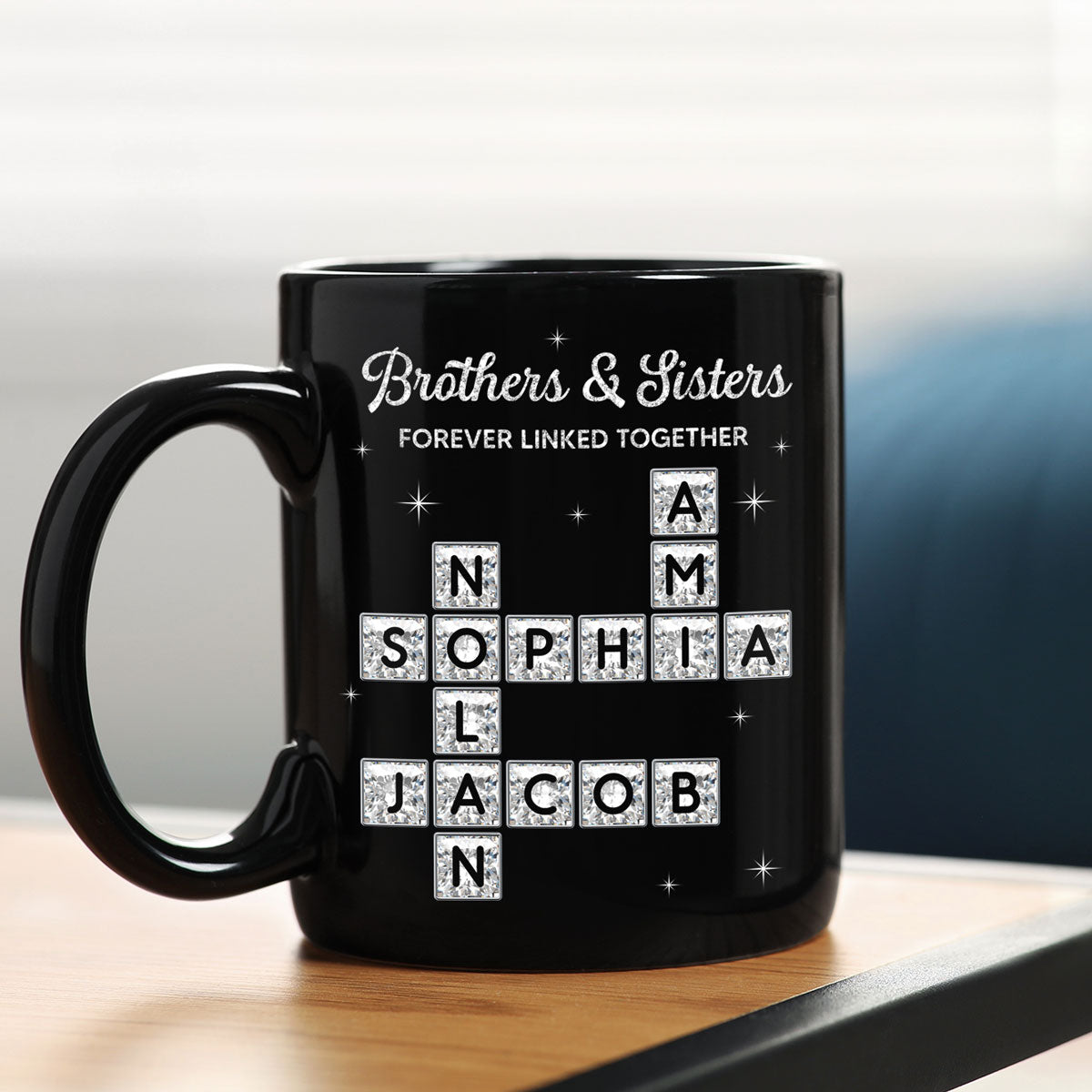 3D Shining Effect Brothers Sisters Crossword Puzzle Art - Personalized Mug - Christmas Gift For Siblings, Brothers, Sisters