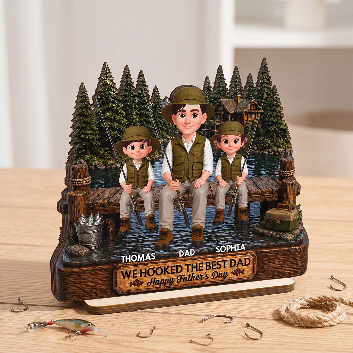 Fishing We Hooked The Best Dad - Personalized 2-Layered Wooden Plaque -  Gift For Fishing Dad, Fishing Lovers