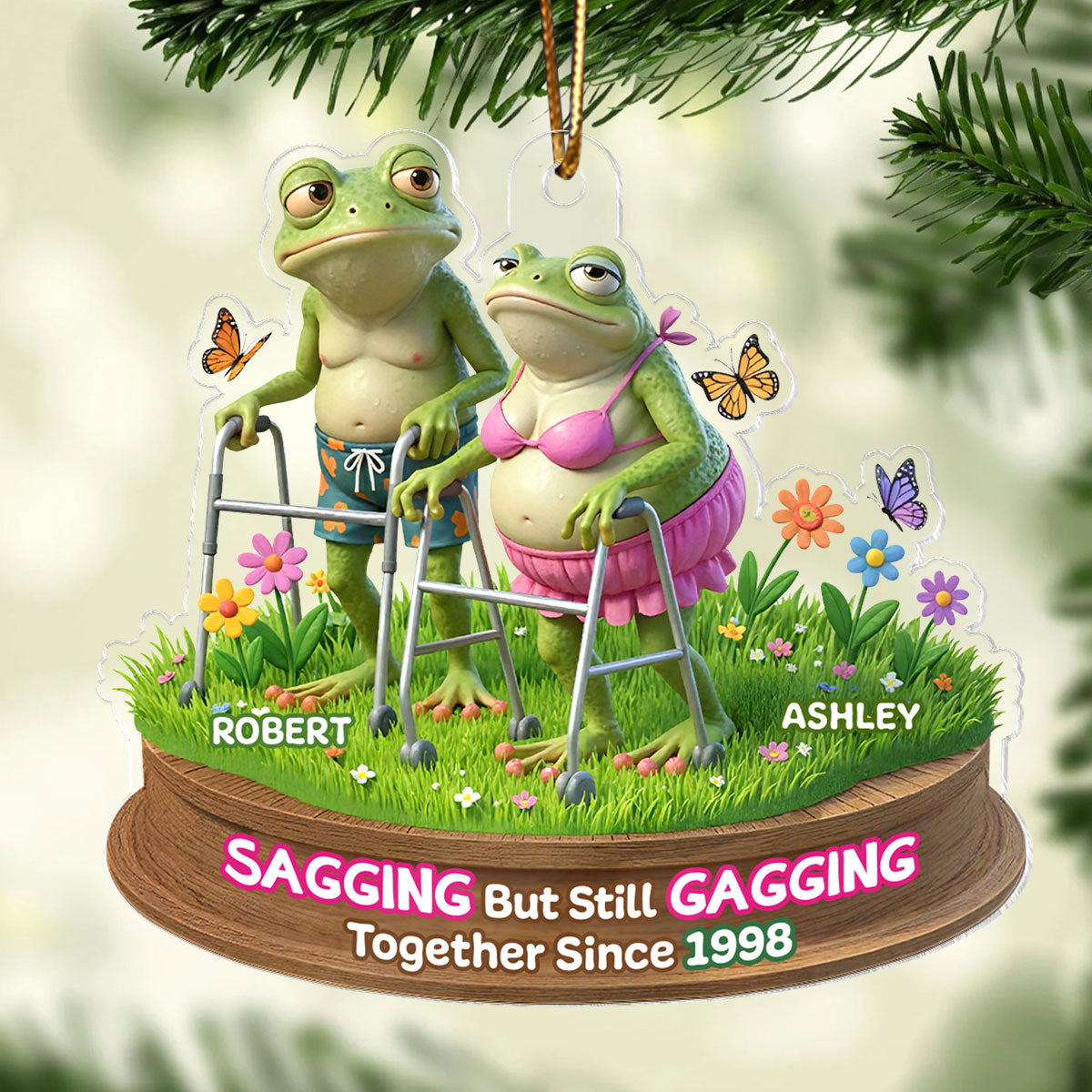 Sagging But Still Gagging Funny Old Couple - Personalized Acrylic Ornament - Christmas Gift for him, Gift for her