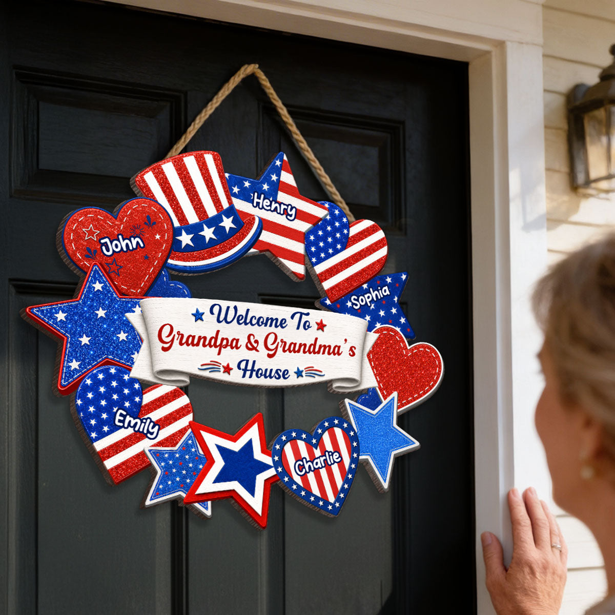 Welcome To Grandpa & Grandma House America 250th Anniversary - Personalized Wood Sign - 4th of July Decoration