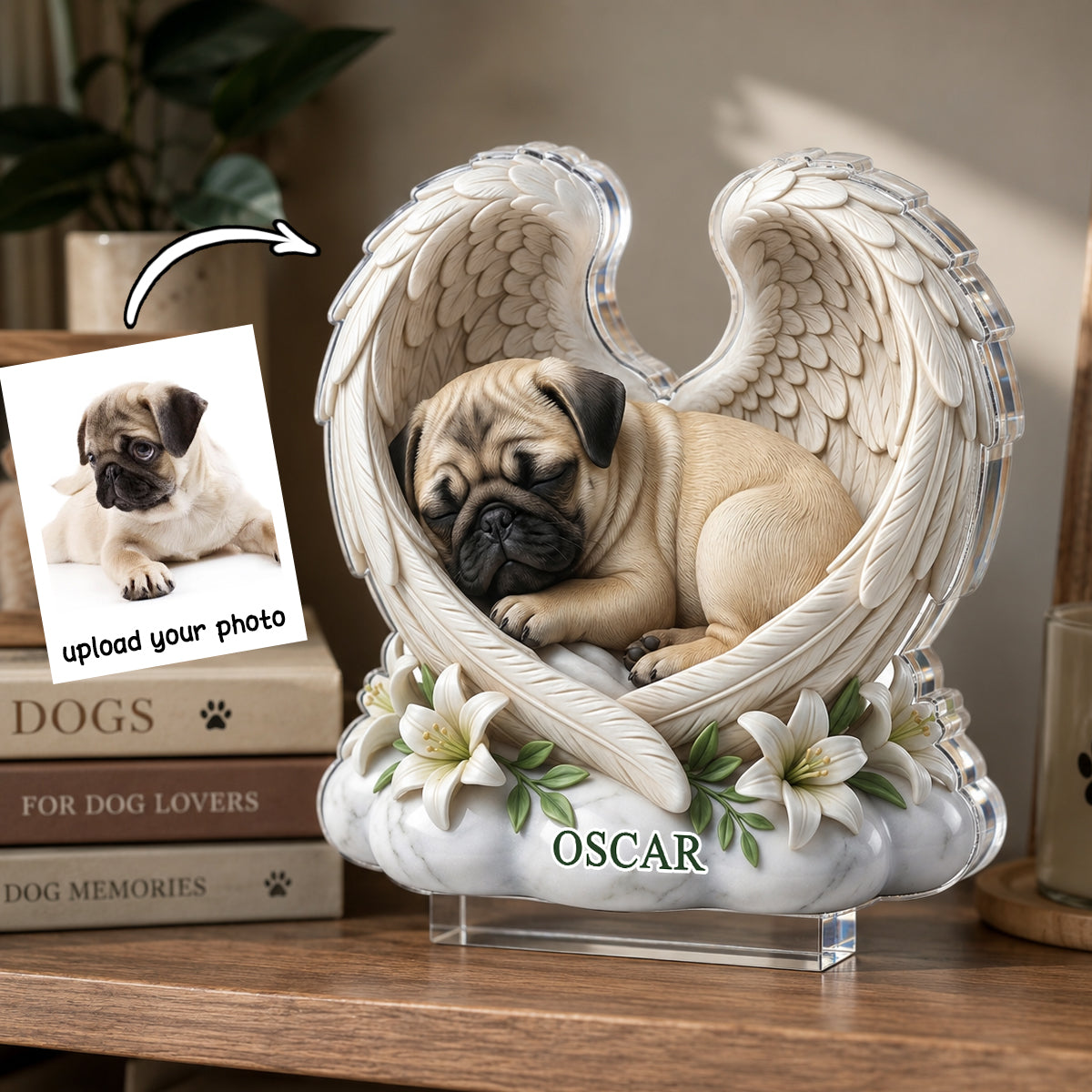 Custom Dog Cat Angel Wings - Personalized Acrylic Block Plaque - Heartfelt Pet Memorial Gift