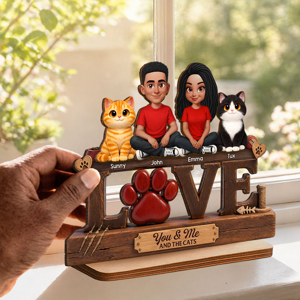 You & Me And The Cat - Personalized 2-Layered Wooden Plaque - Heartfelt  Gift For Cat Dad