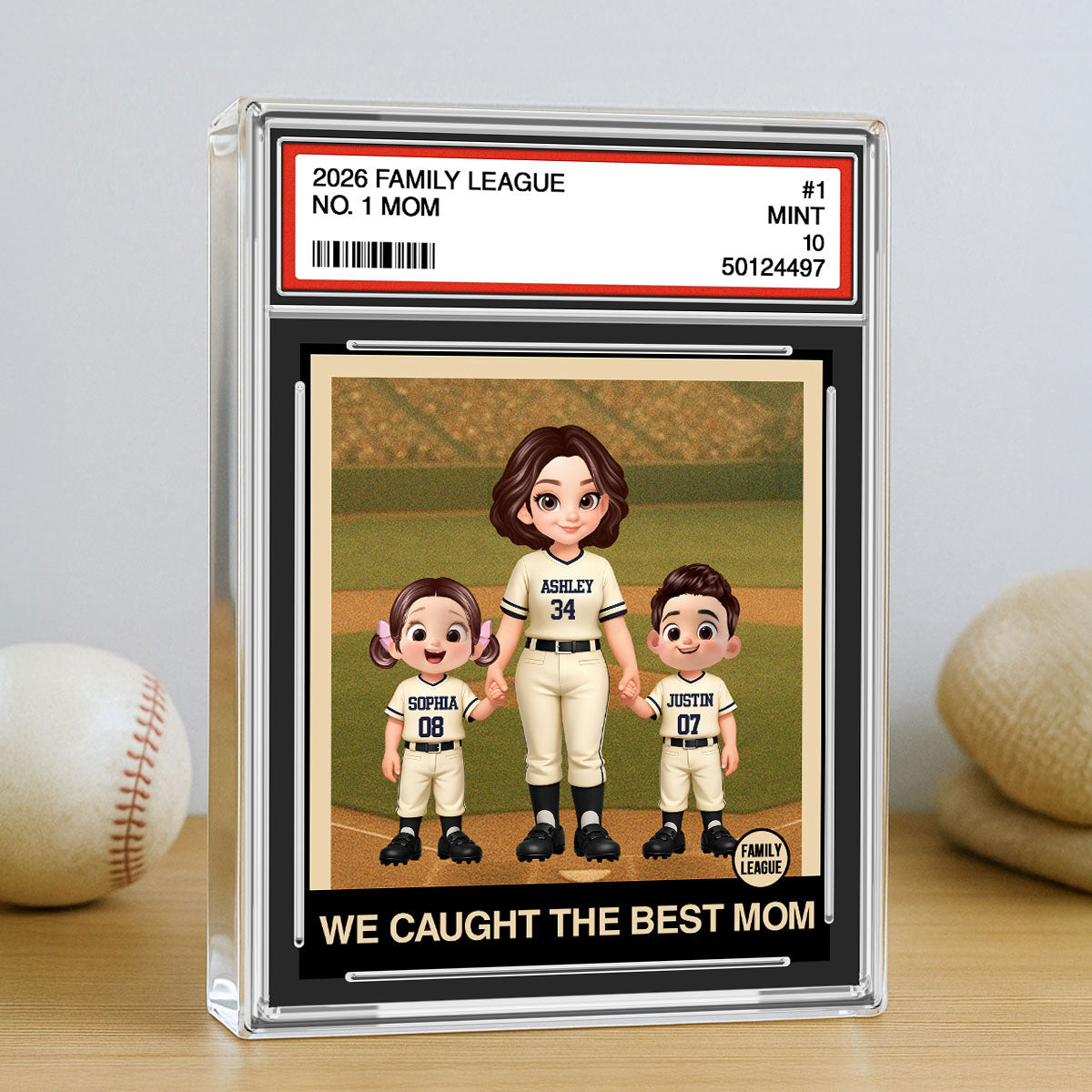 I Caught the Best Mom Baseball Mom Trading Card - Personalized Acrylic Block Plaque - Heartfelt Gift for Mom, Wife