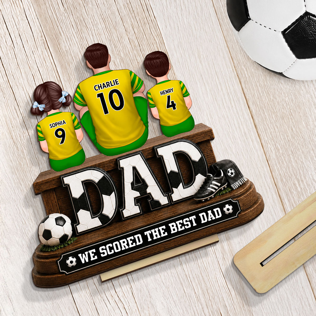 Trending Soccer Dad We Scored The Best Dad - Personalized 2-Layered Wooden Plaque - Gift For Dad, Husband, Soccer Lovers