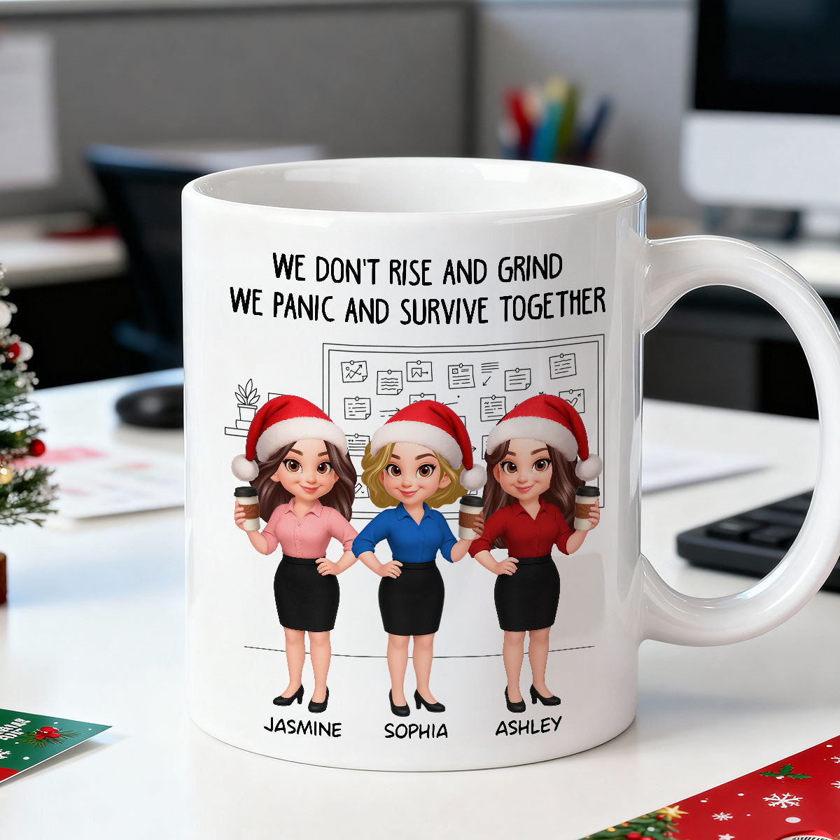 We Panic And Survive Together - Personalized Mug - Funny Gift For Work Besties, Colleagues