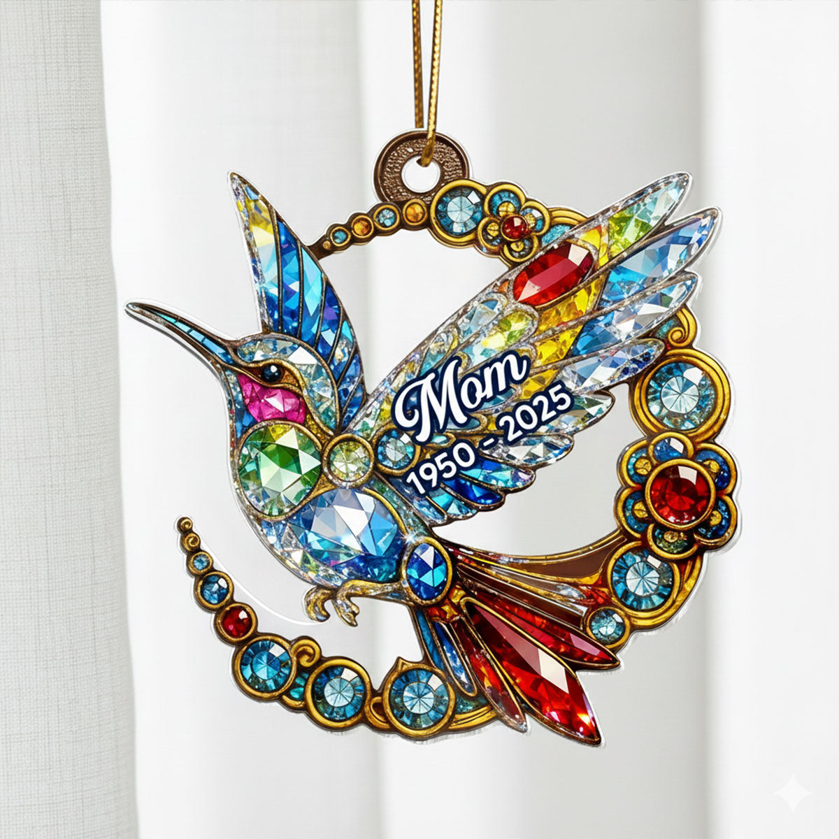 3D Crystal Effect Colorful Hummingbird Memorial - Personalized Acrylic Ornament - Remembrance Gift, Sympathy Gift
