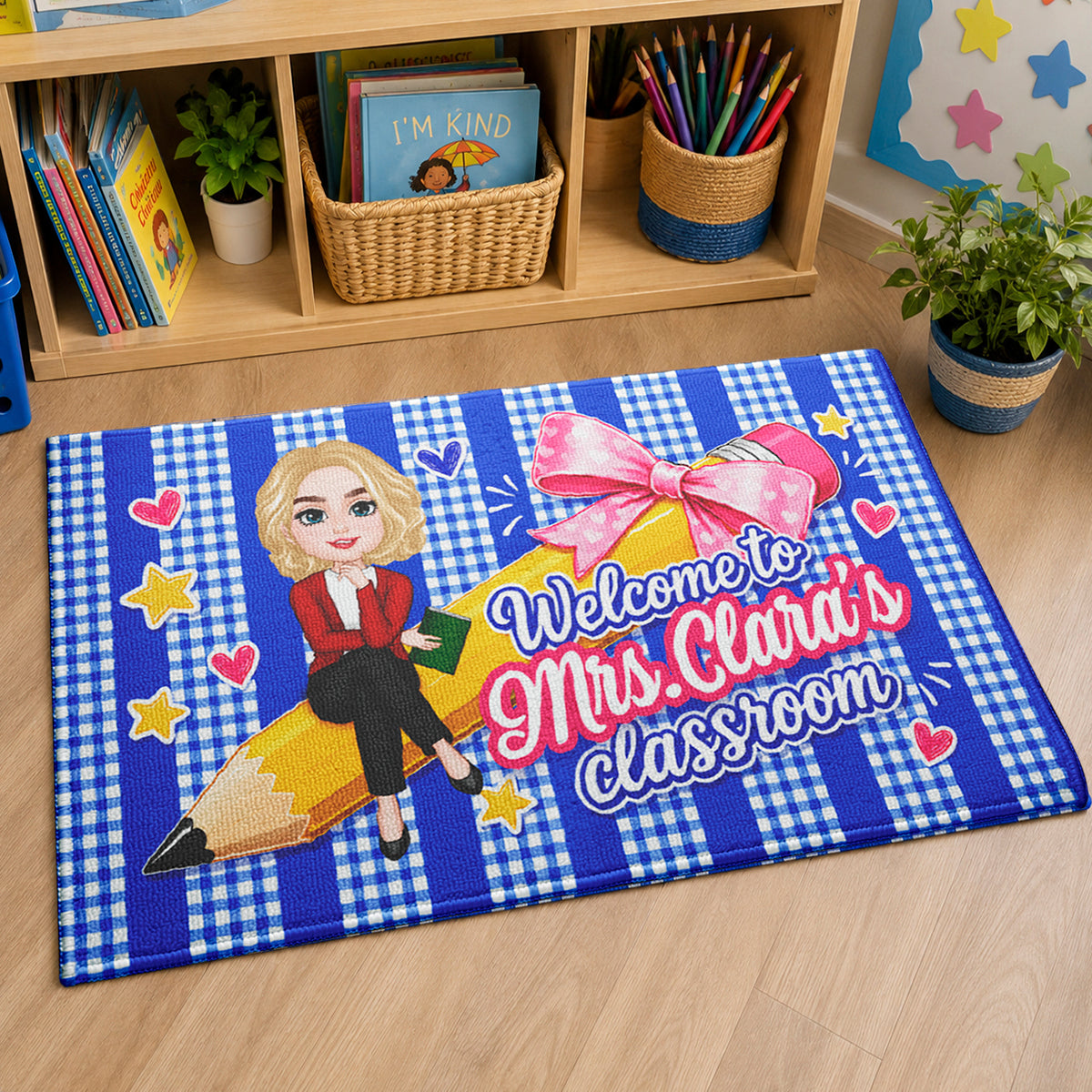 Welcome to Teacher's Classroom Pencil Bow - Personalized Doormat - Back to School Decor for Teacher
