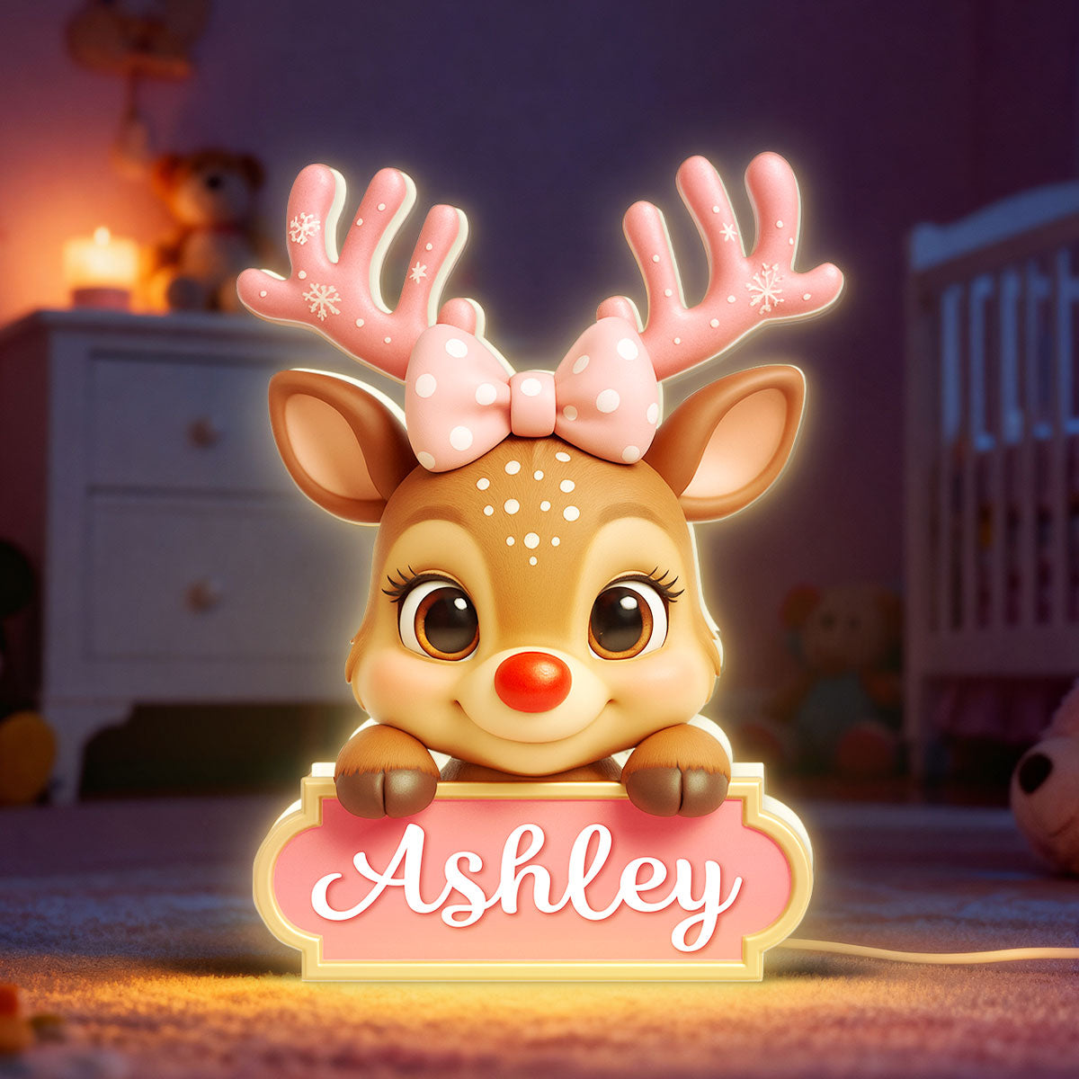 Baby Kid Reindeer Nursery Lamp - Personalized Light Box - Christmas Gift for Children, Grandchildren