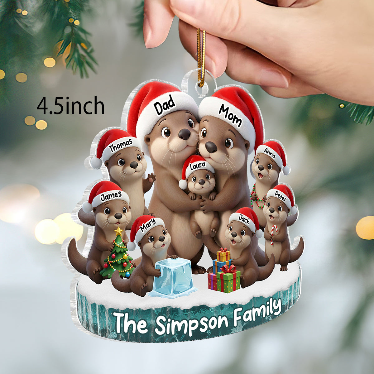 Otter Family Dad Mom Kids Together - Personalized Acrylic Ornament - Heartwarming Christmas Gift For Family