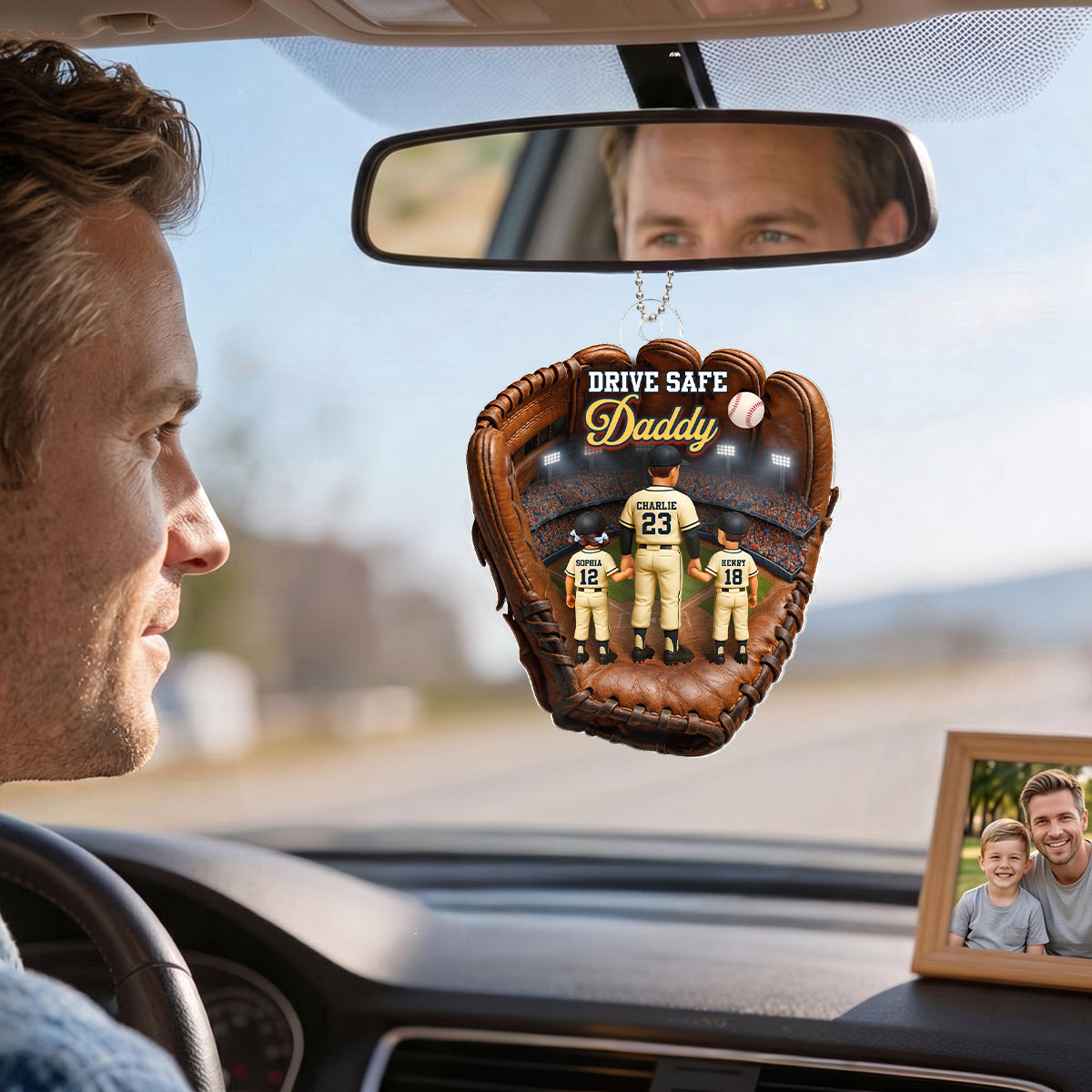 Drive Safe Daddy Baseball - Personalized Car Hanger - Father's Day Gift For Dad, Husband