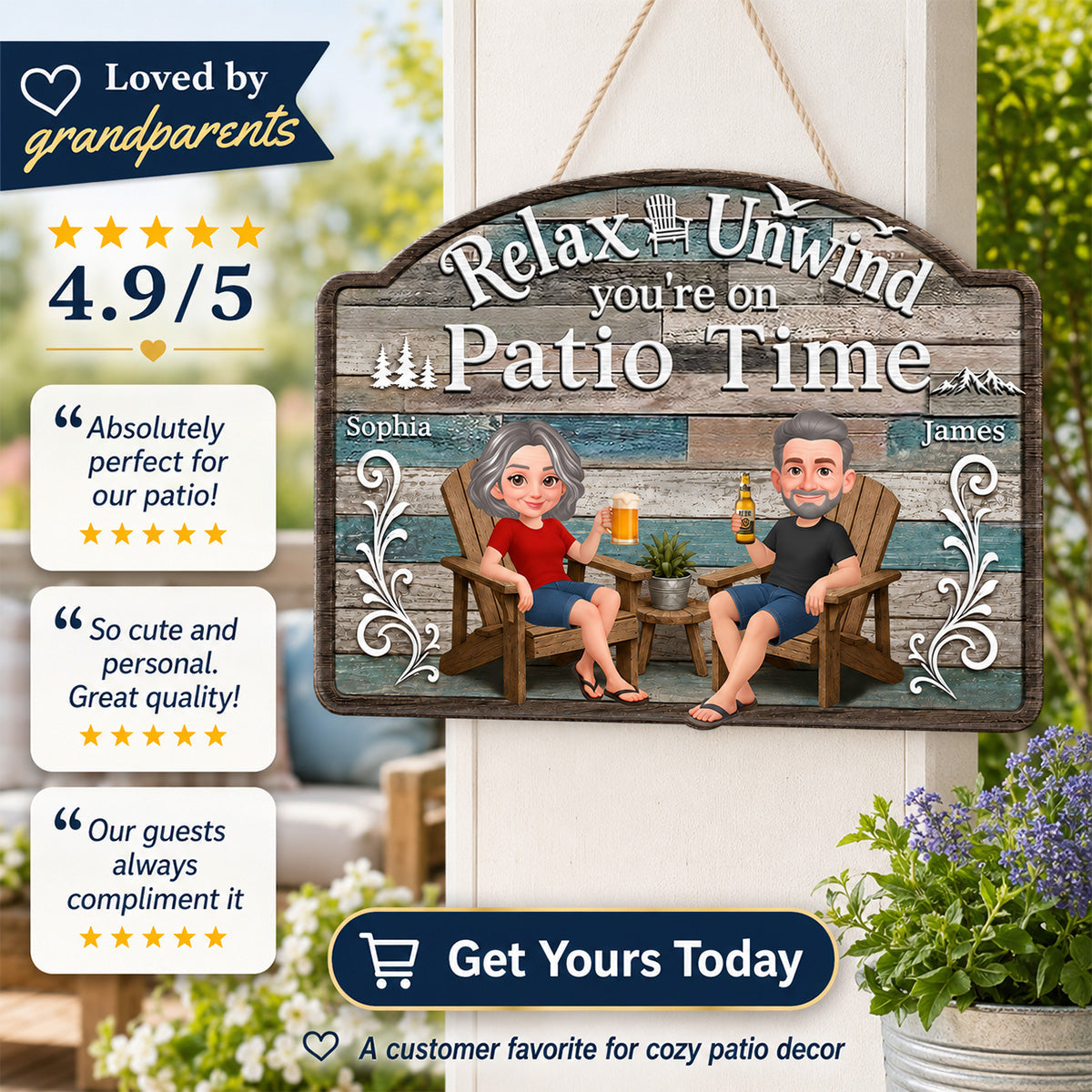 Relax Unwind You're On Patio Time - Personalized Wood Sign - Decor Patio Sign