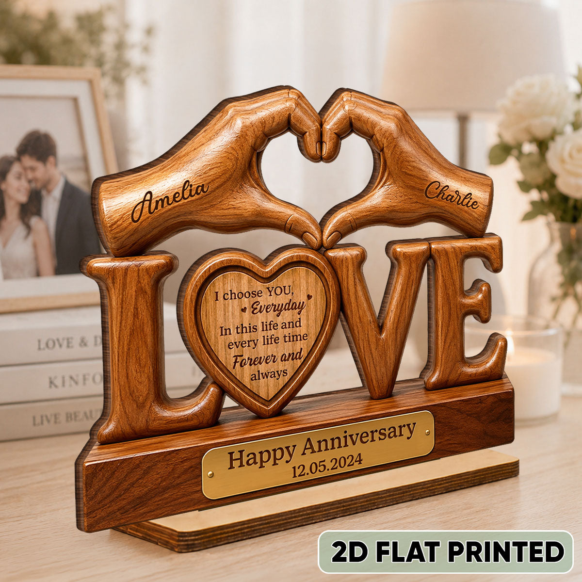 I Choose You Everyday Couple - Personalized 2-Layered Wooden Plaque - Heartfelt Anniversary Gift for Him, for Her