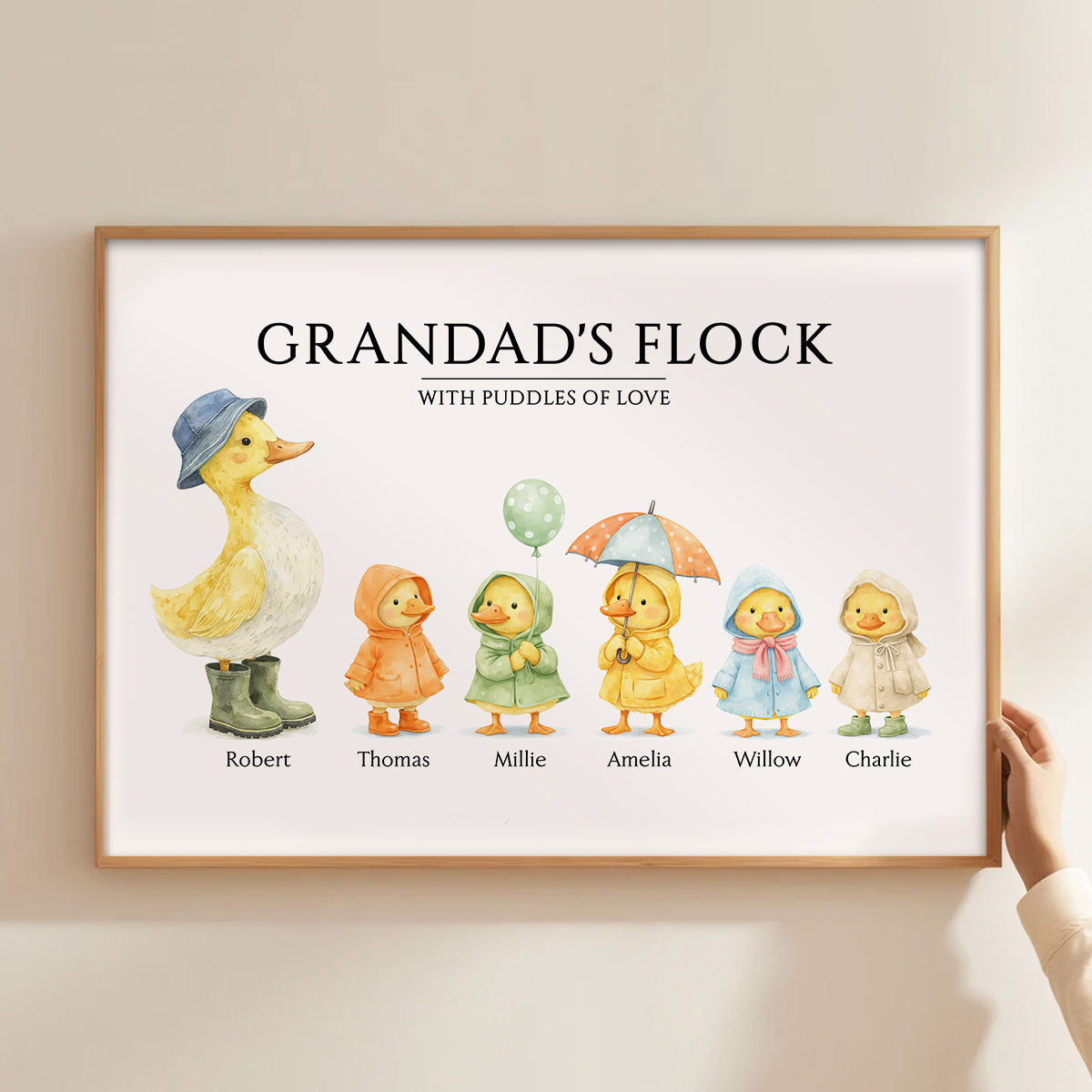 Grandparents Grandad Grandma's Flock with Puddles of Love - Personalised Poster - UK Father's Day Gift for Grandpa