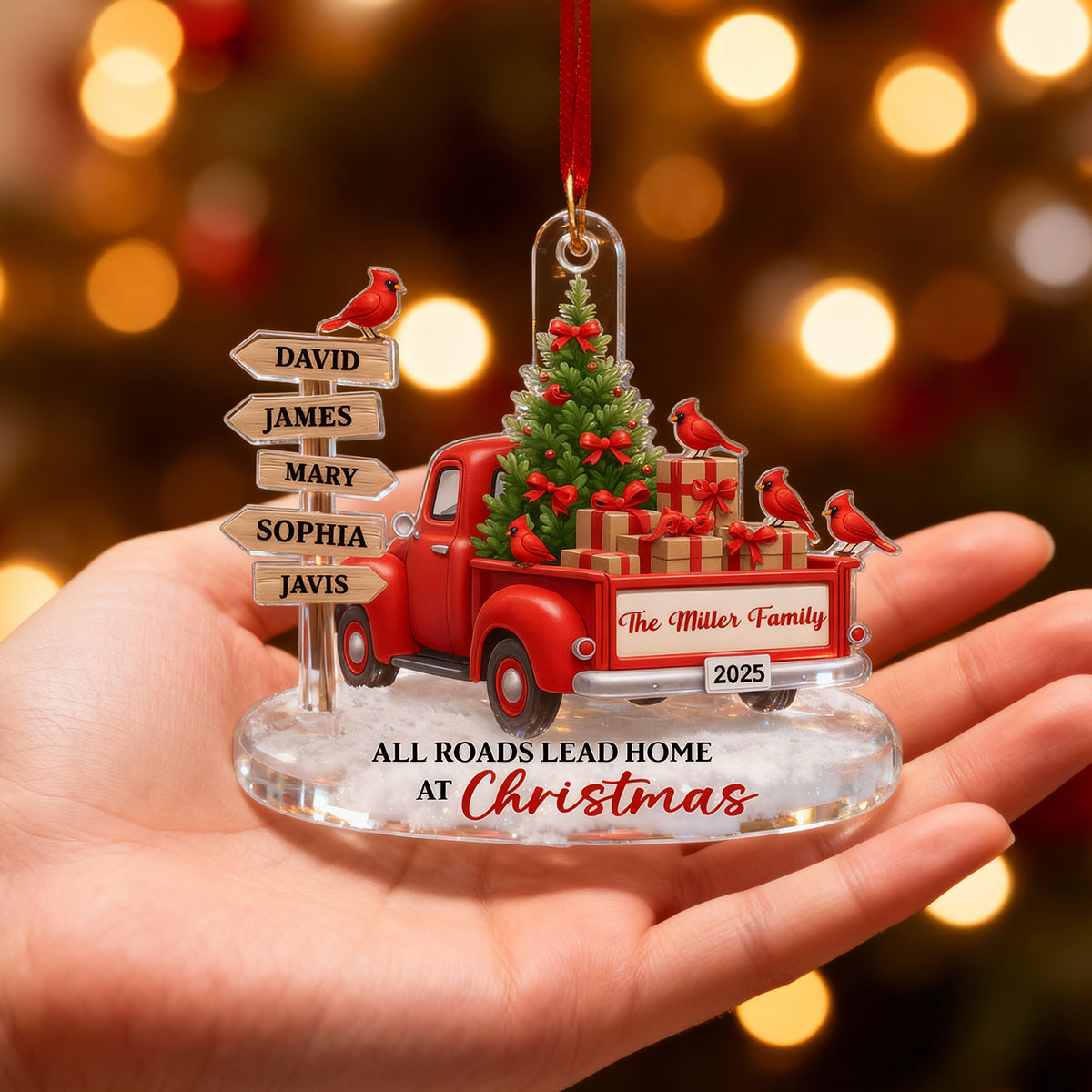 All Road Leads Home at Christmas - Personalized Acrylic Ornament - Christmas Gift for Family