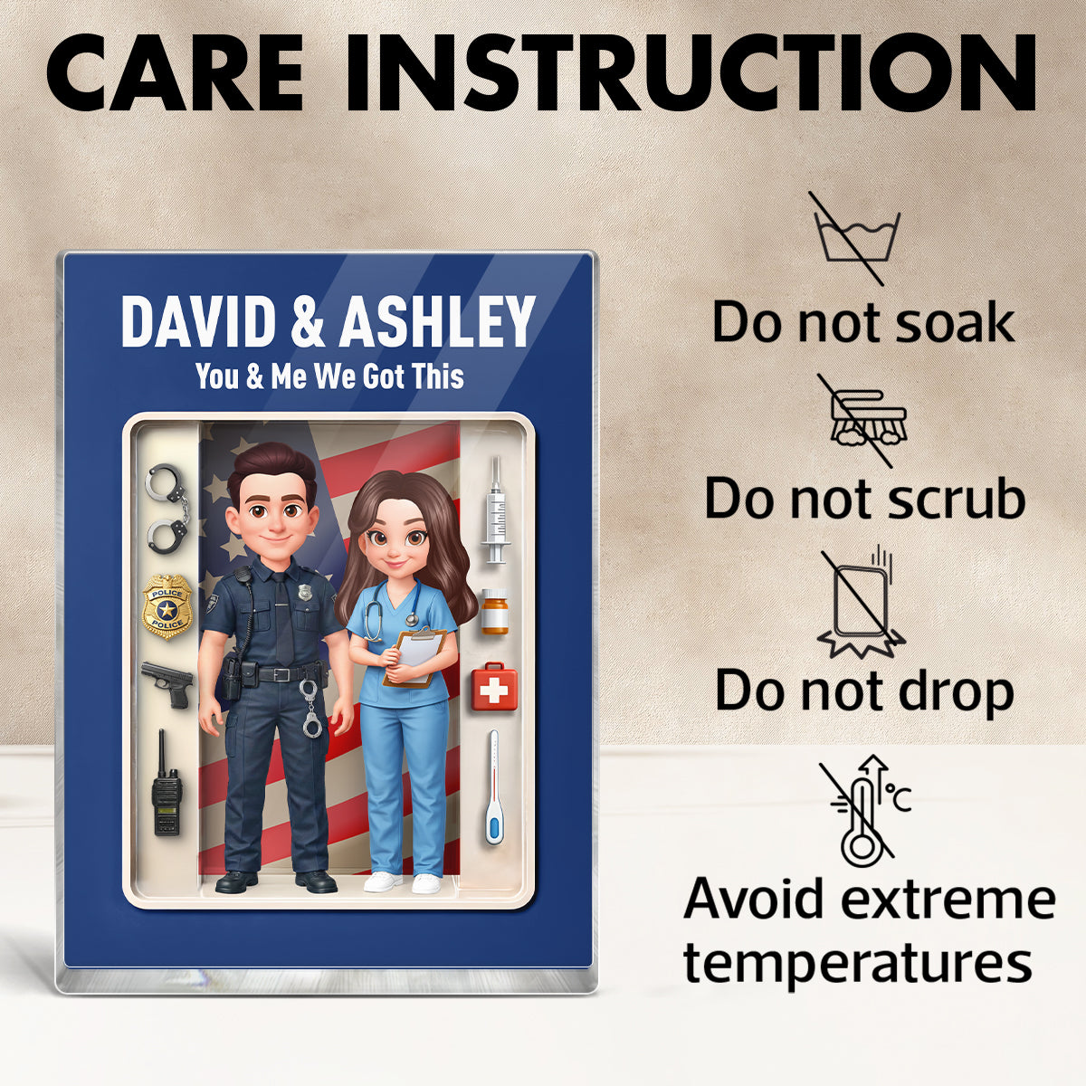 Police & Nurse Couple 3D Action Figure - Personalized Acrylic Block Plaque - Heartfelt Gift for Him, for Her