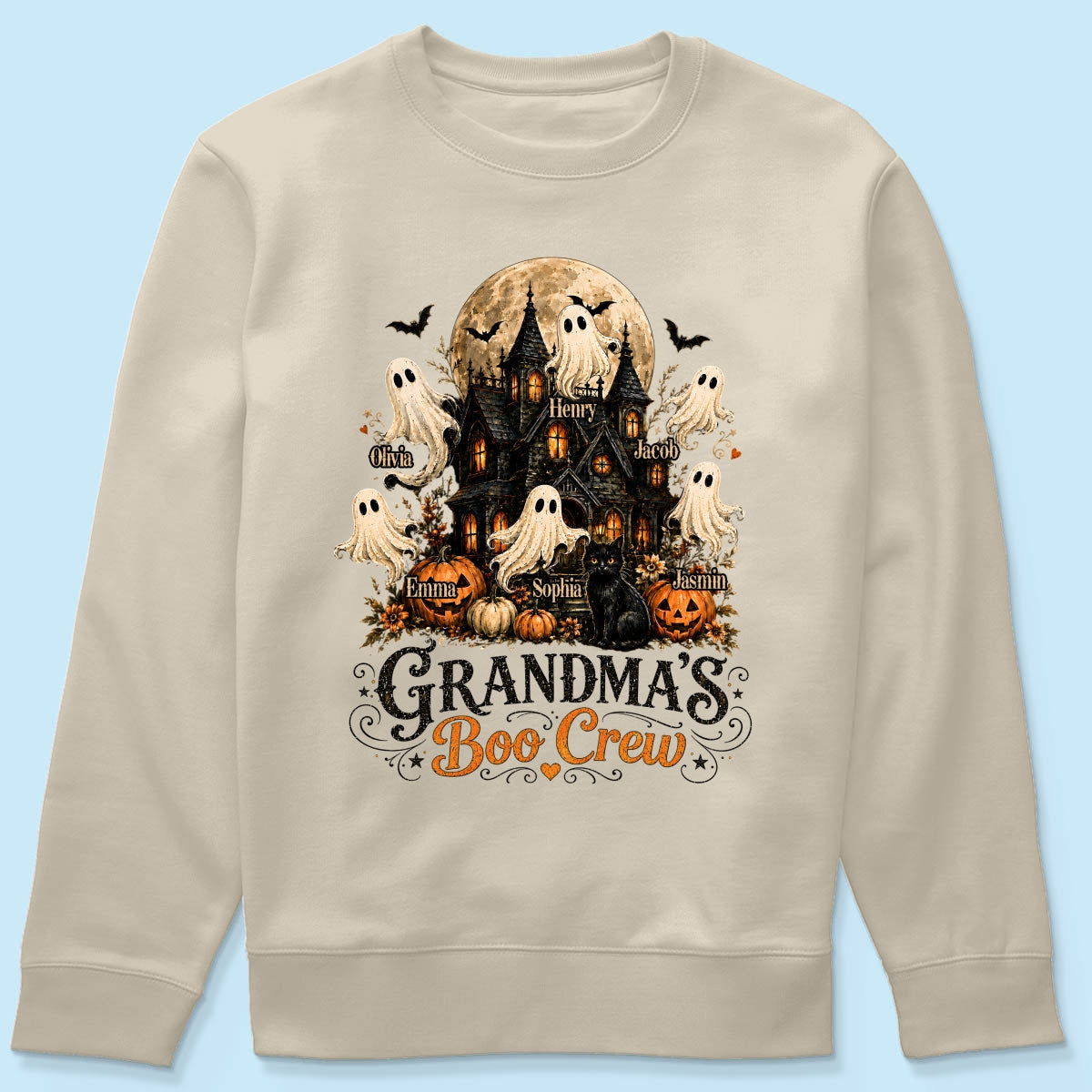 Grandma's Boo Crew Haunted House Halloween - Personalized Shirt - Gift for Grandma