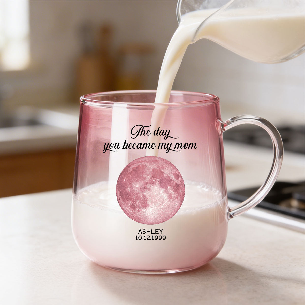 The Day You Became Our Mom Custom Moon Phase by Date - Personalized Glass Mug - Mother's Day Gift for Mom, Wife