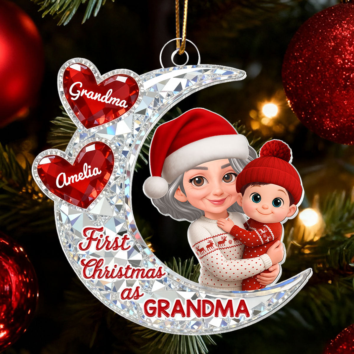 3D Effect Flat Moon First Christmas With New Baby - Personalized Acrylic Ornament - Christmas Gift For New Grandma, New Mom