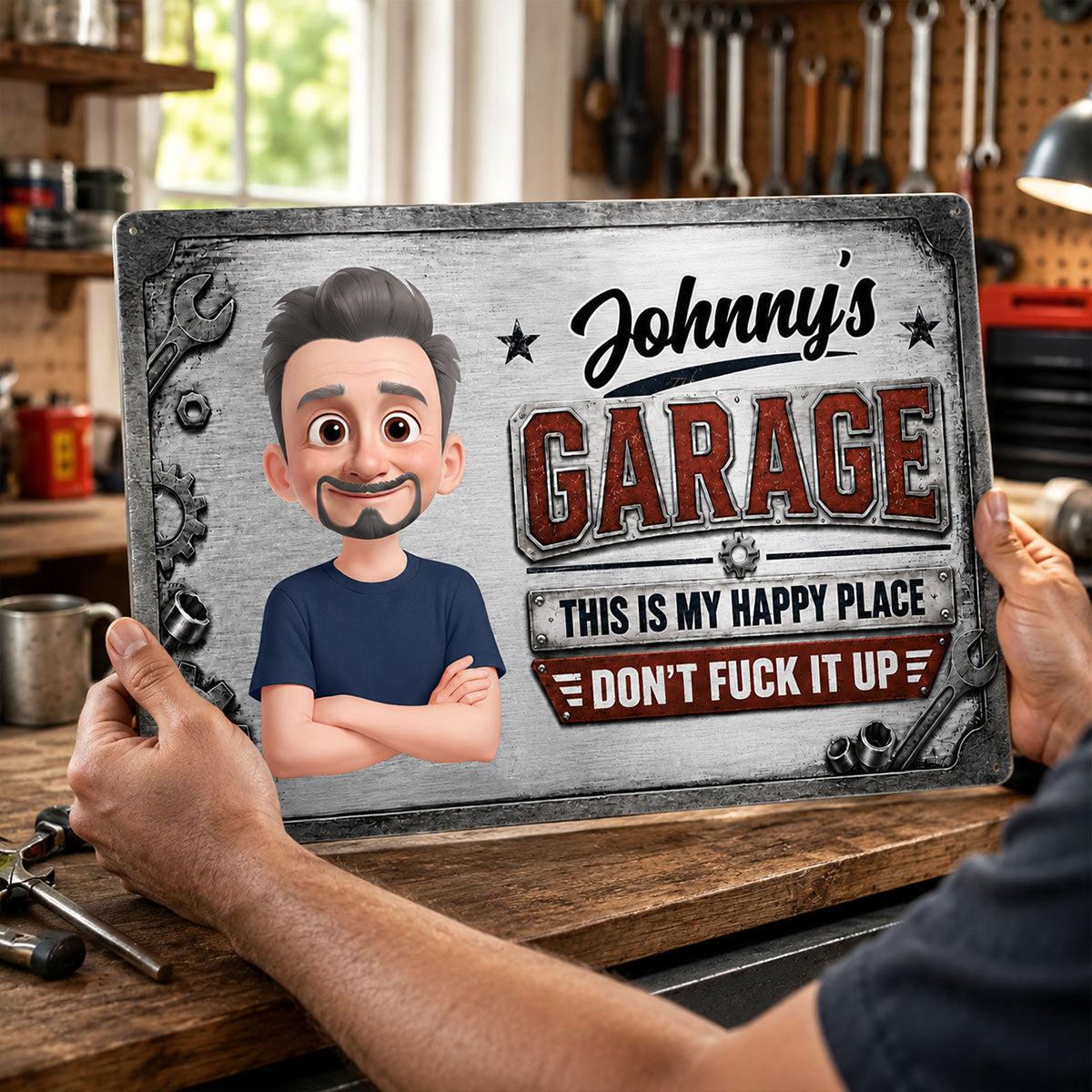 Garage This Is My Happy Place - Personalized Metal Sign - Funny Sarcasm Gift For Man, Dad, Husband, Handyman, Mechanic, Workshop, Man Cave Decor
