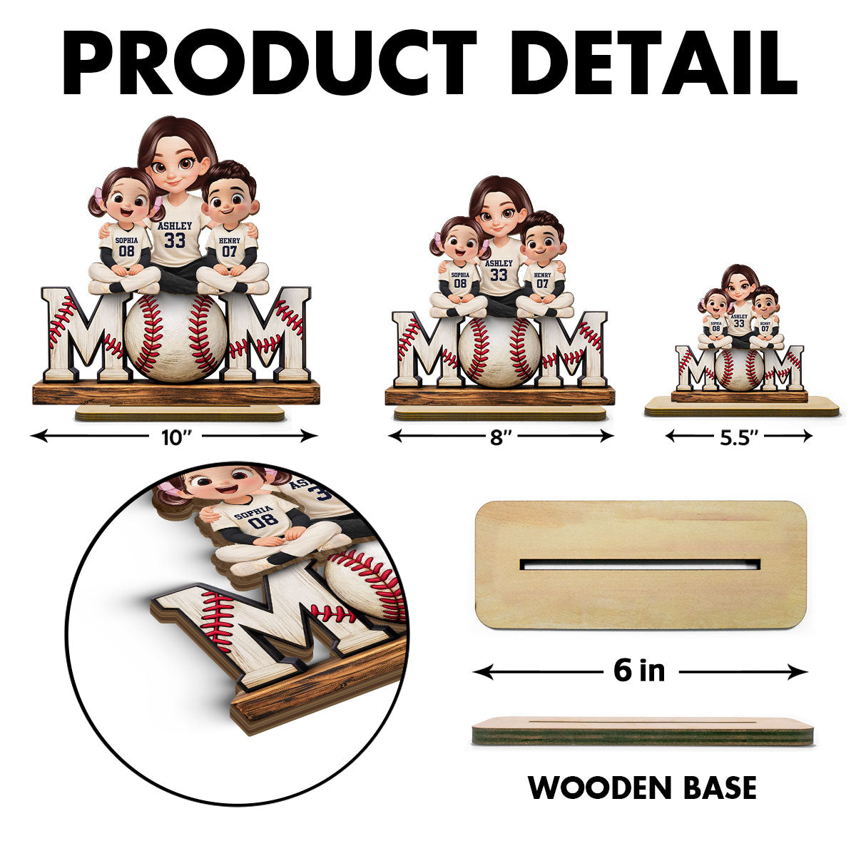 Baseball Mom and Kids - Personalized 2-Layered Wooden Plaque - Heartfelt Gift for Mom