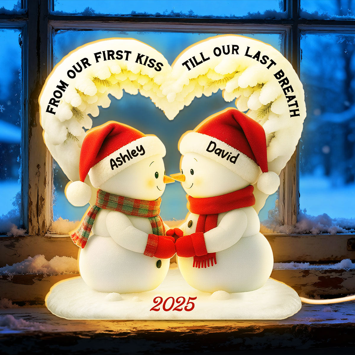 Snowmen Couple From Our First Kiss Till Our Last Breath - Personalized Light Box - Christmas Gift for Couples
