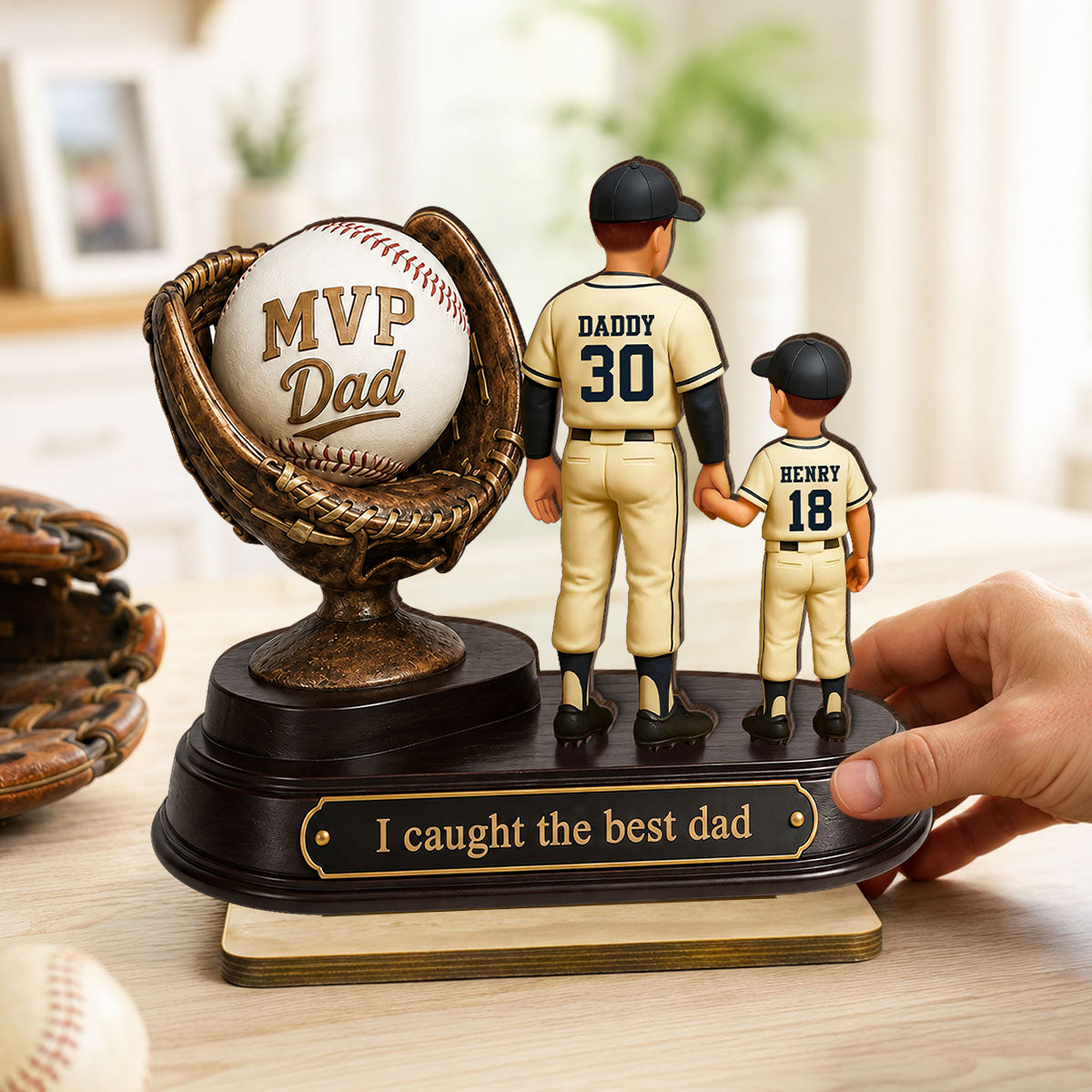 We Caught the Best Dad Baseball Trophy - Personalized 2-Layered Wooden Plaque -  Gift for Dad, Husband