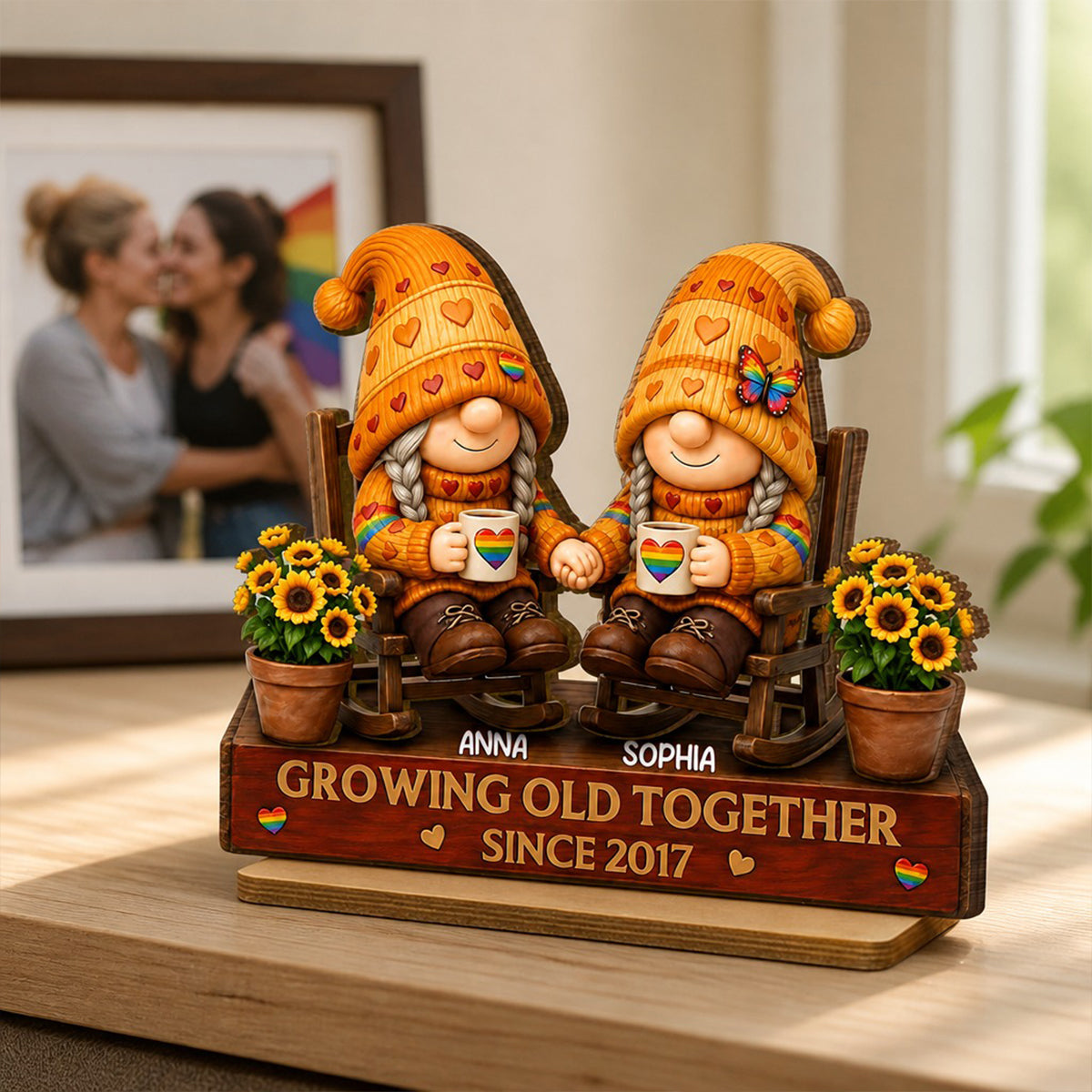LGBT+ Couple Growing Old Together - Personalized 2-Layered Wooden Plaque - Gift For Couple, Happy Pride Month