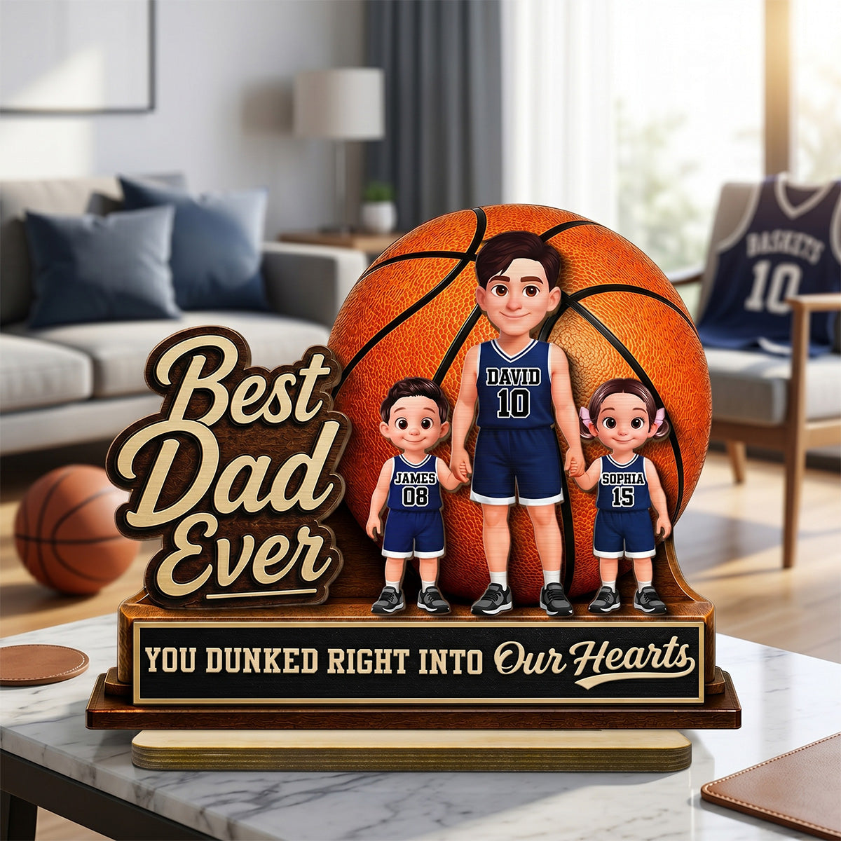 You Dunked Right Into Our Heart - Personalized 2-Layered Wooden Plaque -  Gift For Basketball Dad
