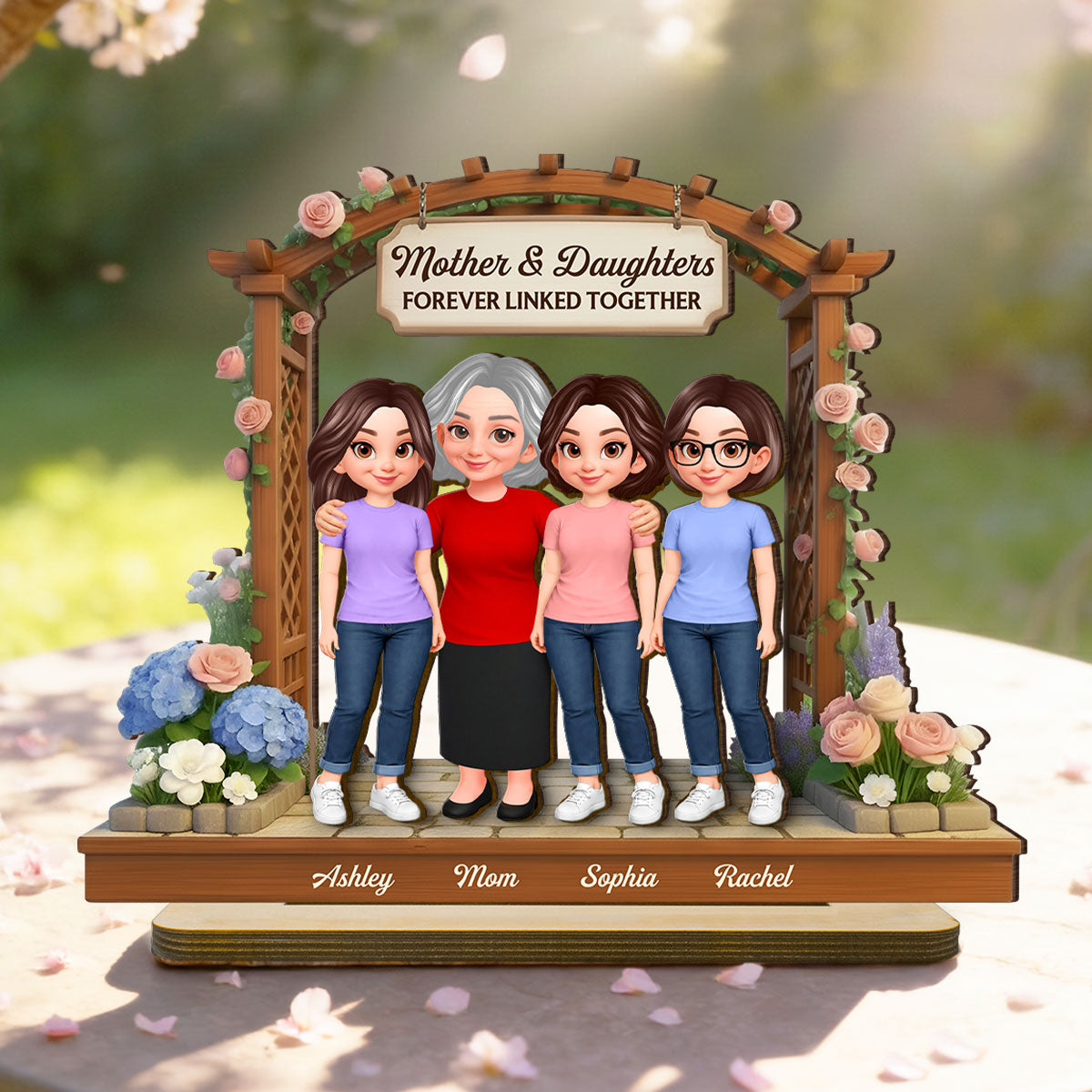 Beautiful Garden Mom Daughter Son Forever Love - Personalized 2-Layered Wooden Plaque - Mother's Day Gift For Mom