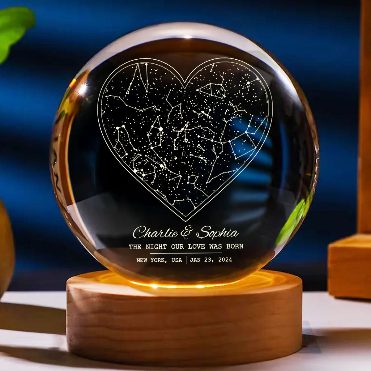 Star Map By Date Couple - Personalized Crystal Ball LED Night Light - Anniversary, Valentine's Day Gift, Gift For Him, Gift For Her