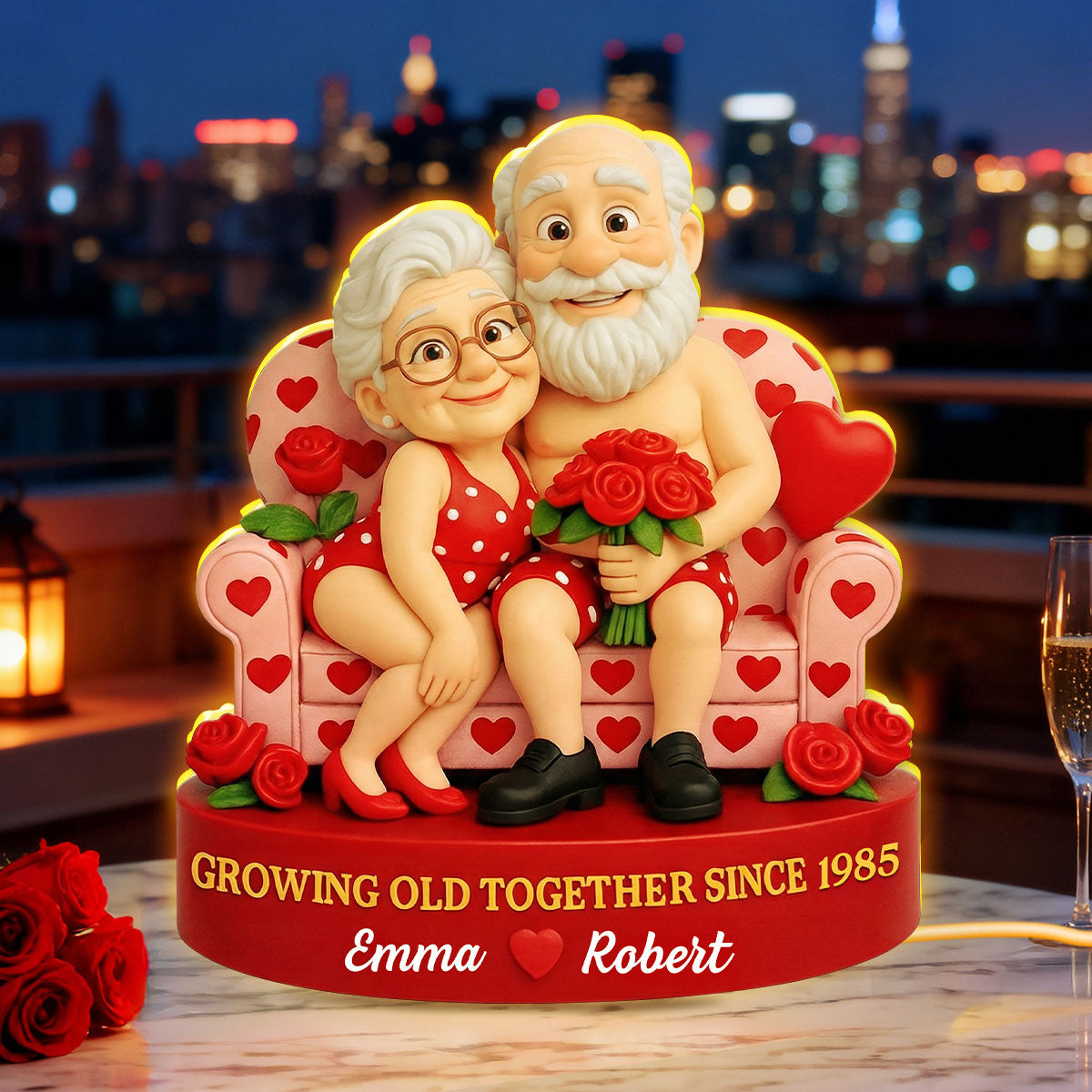 Funny Old Couple Growing Old Together - Personalized Light Box - Valentine's Day Gift for him, for her