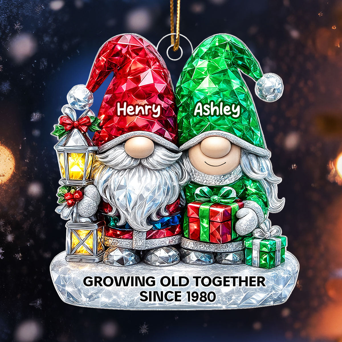 Gnome Couple 3D Crystal Effect - Personalized Acrylic Ornament - Christmas Gift for Couple