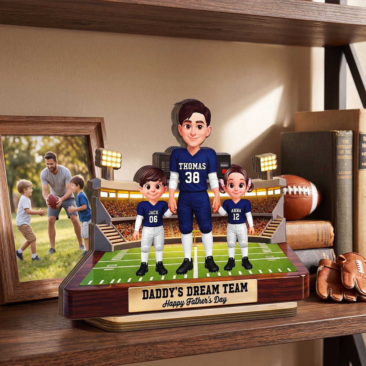 American Football Dad And Kids - Personalized 2-Layered Wooden Plaque -  Gift For Dad