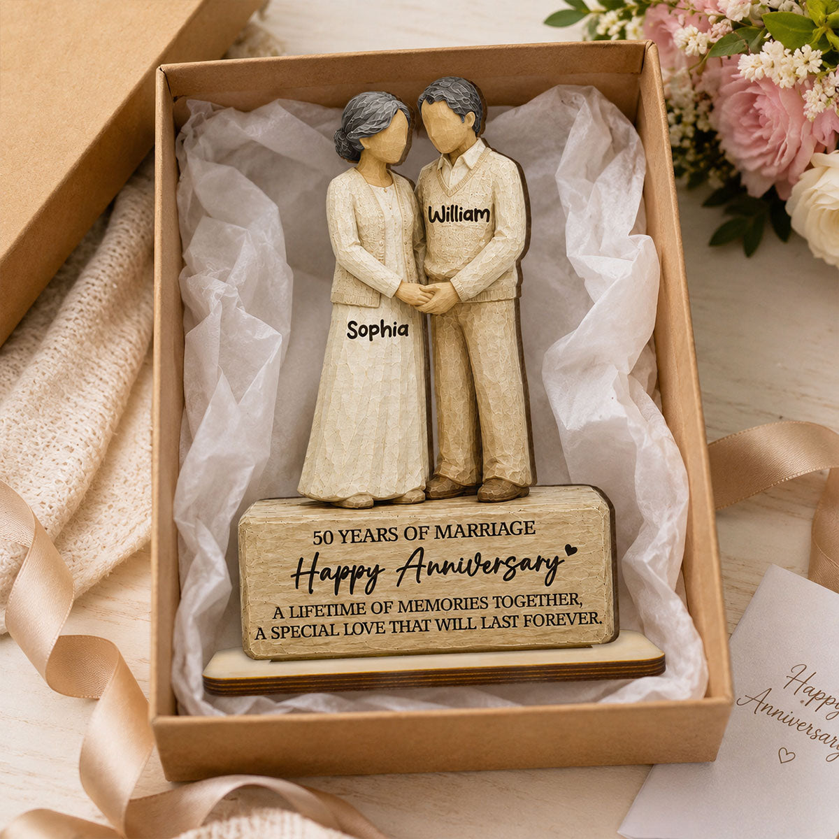 Old Couple Holding Hands 2D Flat - Personalized 2-Layered Wooden Plaque - Anniversary Gift For Couple
