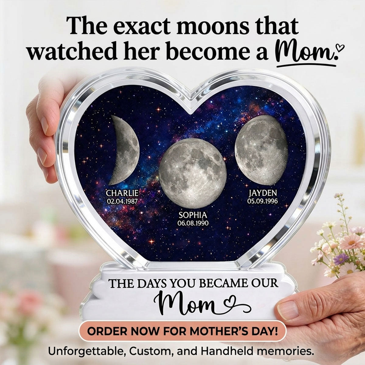 The Days You Became Our Mom Grandma Custom Birth Moon Phase 2D Flat - Personalized Acrylic Block Plaque - Mother's Day Gift For Mom, Grandma