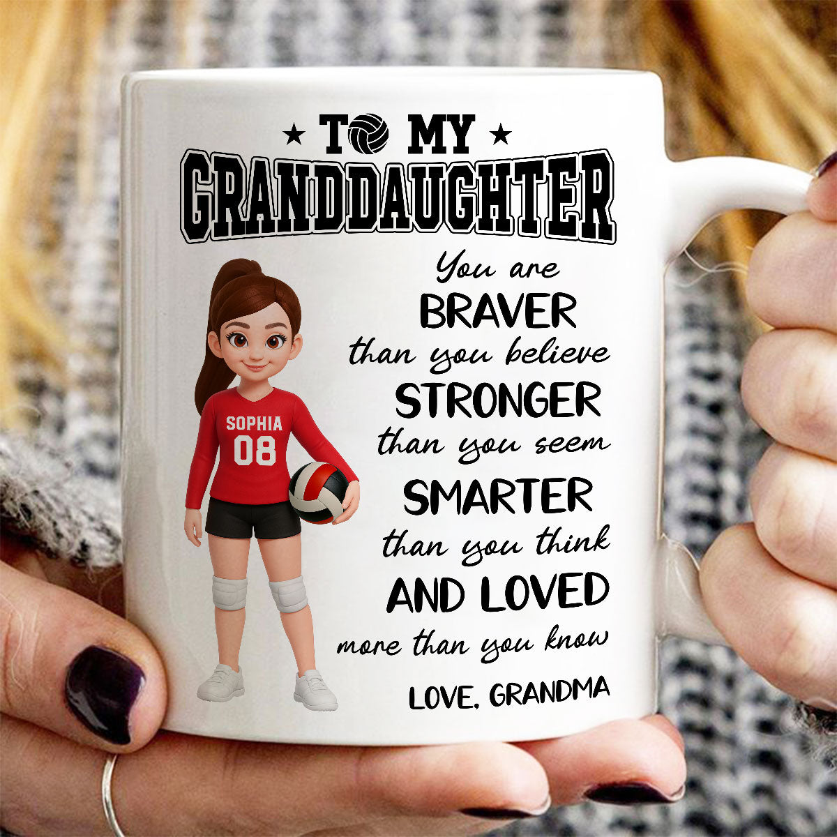 To My Daughter Granddaughter Volleyball Player You Are Braver Than You Think - Personalized Mug