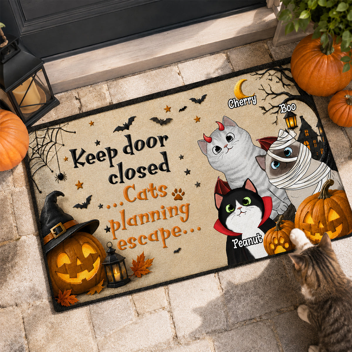 Keep Door Closed Cats Halloween - Personalized Doormat - Halloween Decor Gift, Gift For Cat Lovers
