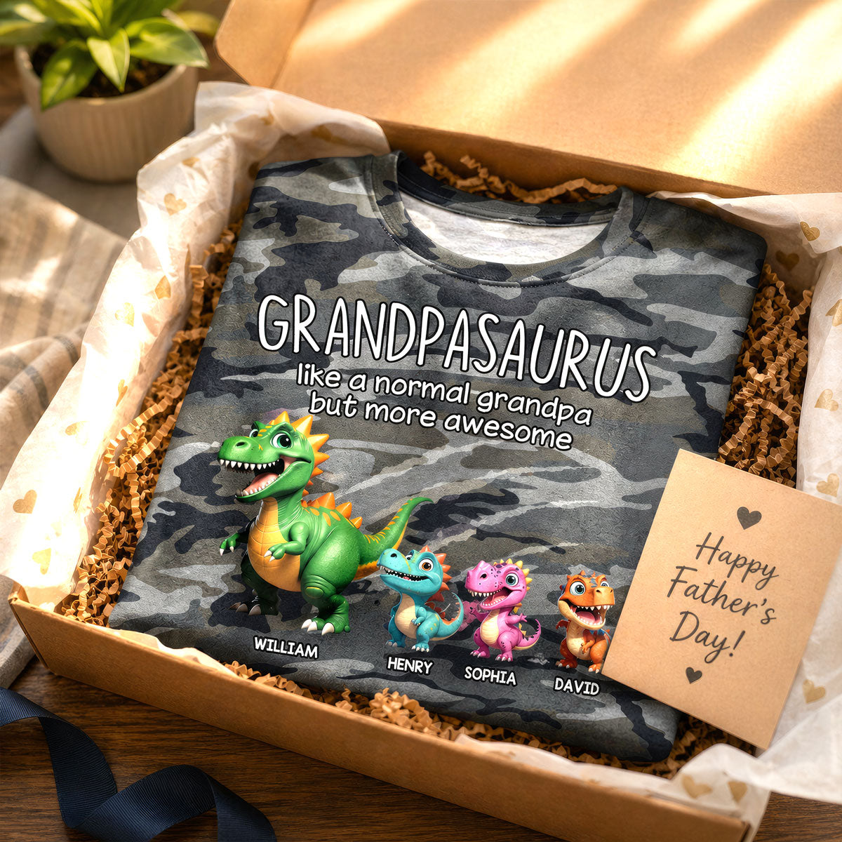 Grandpasaurus Dinosaurs Camo Pattern - Personalized Shirt - Father's Day Gift For Husband, Dad, Grandpa