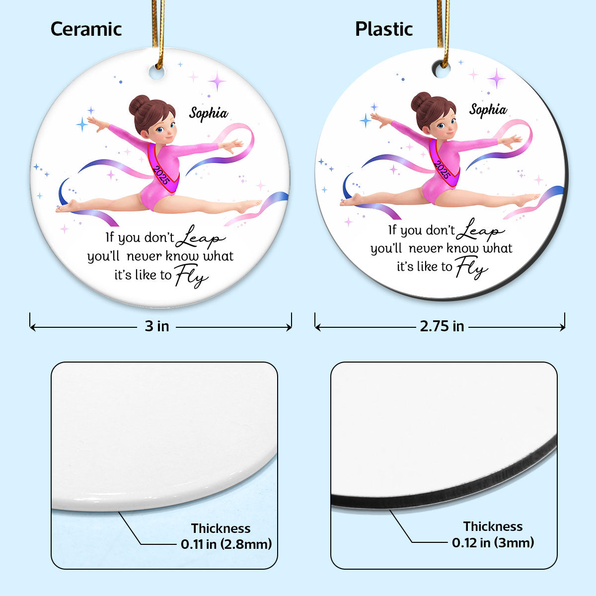 What It's Like To Fly Front Split Gymnastic Girl - Personalized Ceramic Ornament - Gymnast Gift For Daughter, Granddaughter