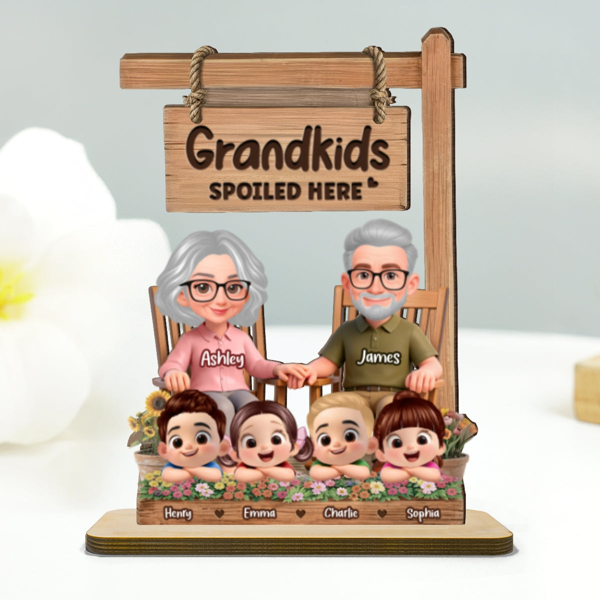 Grandkids Spoiled Here - Personalized 2-Layered Wooden Plaque - Gift for Grandma Grandma