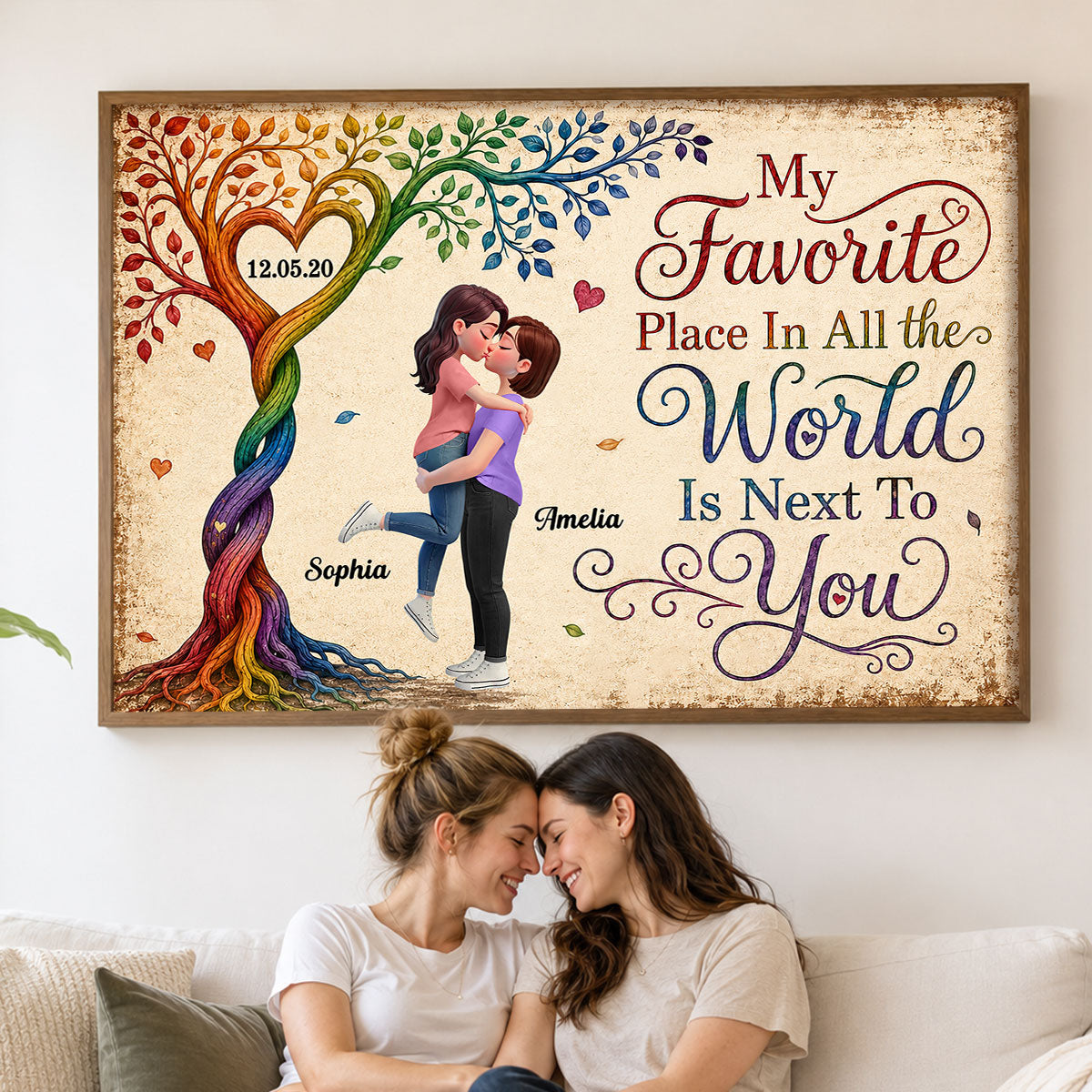 My Favorite Place is Next to You LGBTQ+ Couple - Personalized Poster - Heartfelt Anniversary Gift for Her, for Him, Pride Month Decor