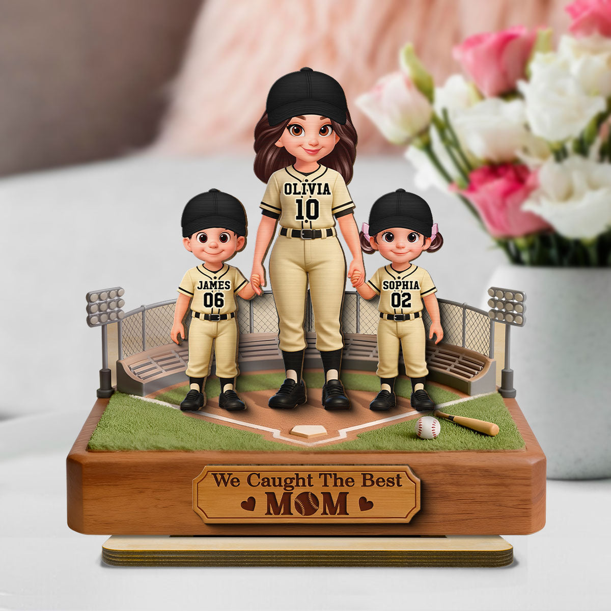 Baseball We Caught The Best Mom - Personalized 2-Layered Wooden Plaque - Mother's Day Gift For Baseball Mom