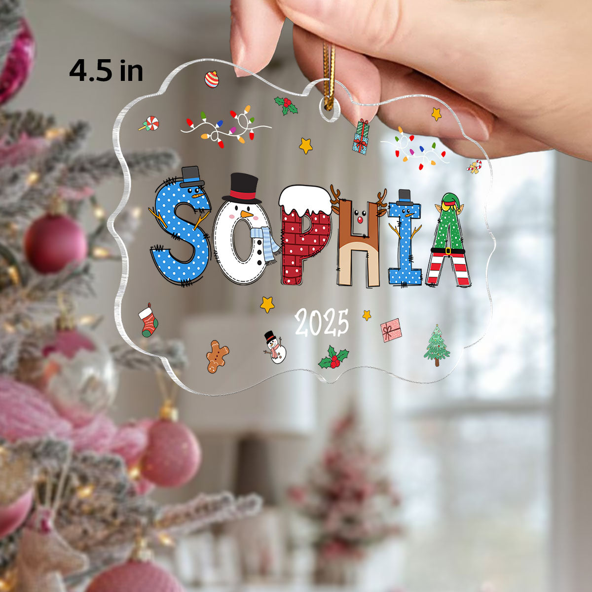 Christmas Theme Kid Name Christmas - Personalized Acrylic Ornament - Gift For Grandchildren, Boy, Girl
