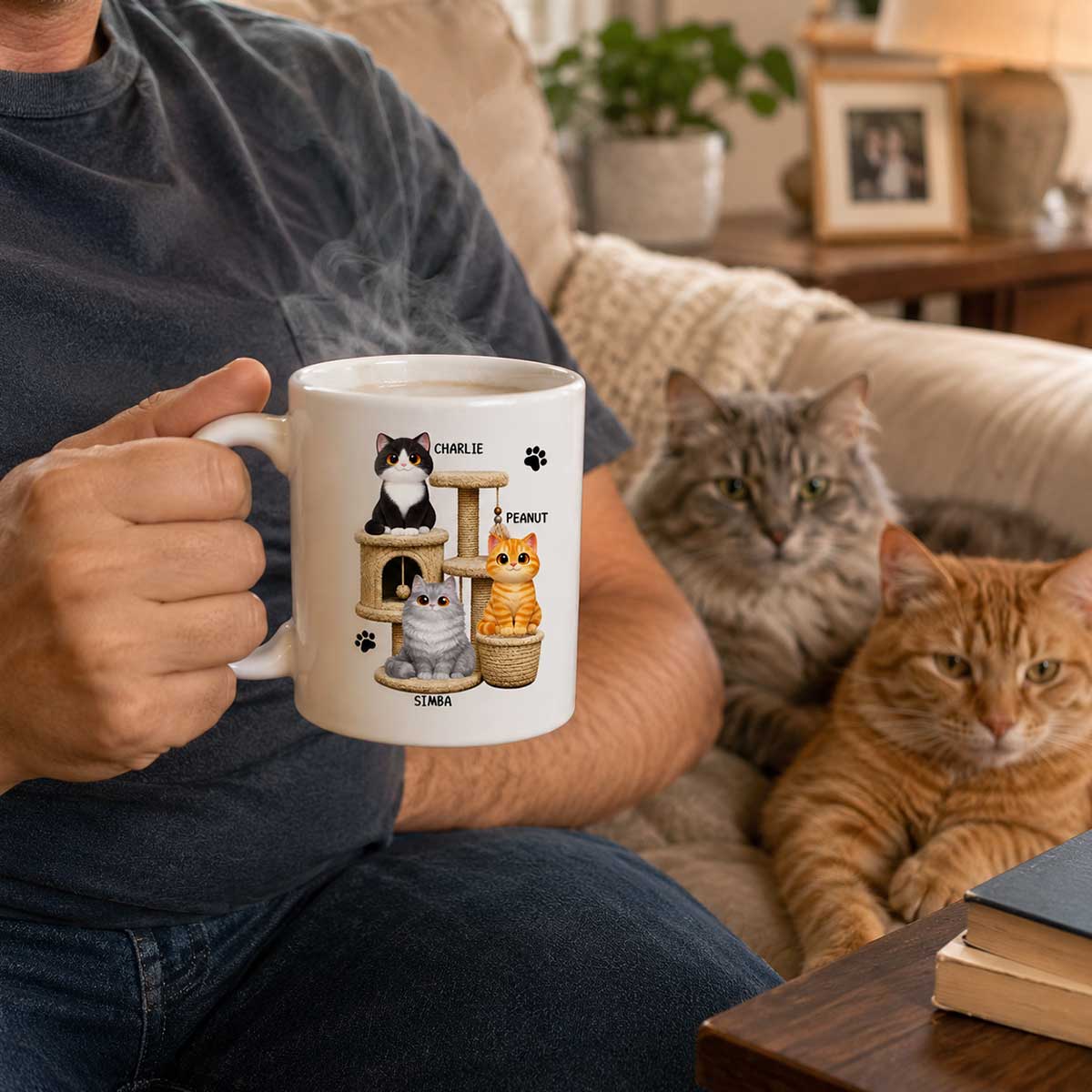 Happy Father's Day To The Most Purrfect Cat Dad Cute Cats On Cat Tree - Personalized Mug - Father's Day Gift For Cat Dad